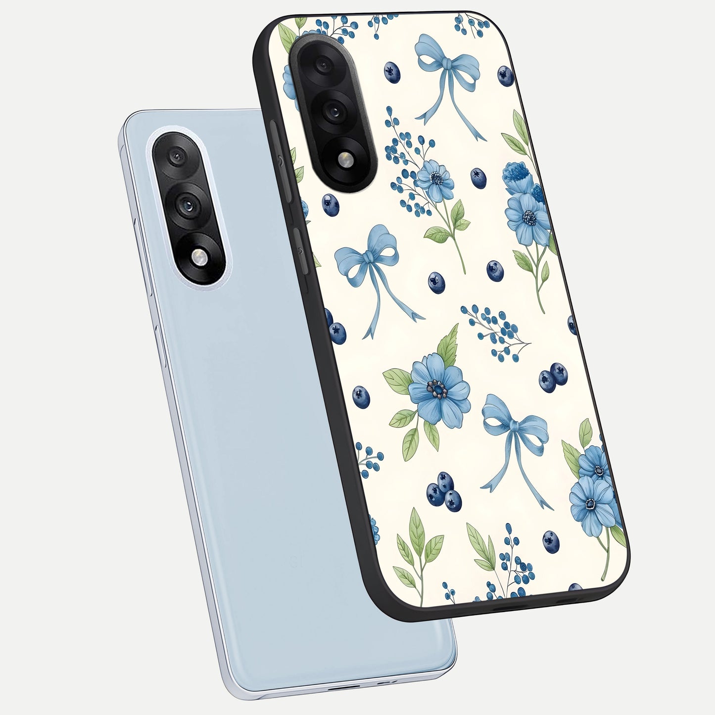  Blue Flower And Bow phone case For Oneplus Nord 5 showing premium glass back cover with detailed artwork