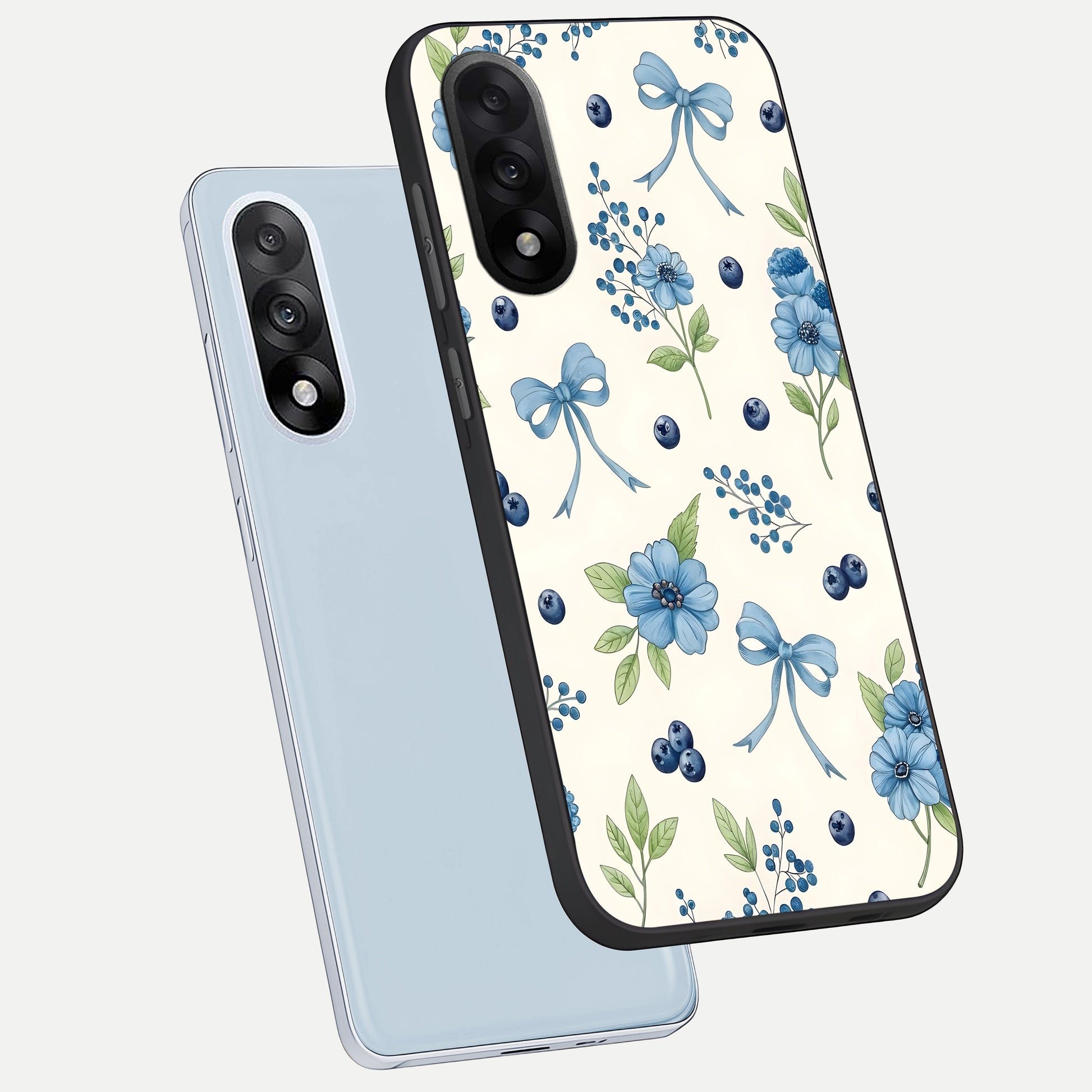  Blue Flower And Bow phone case For Oneplus Nord 5 showing premium glass back cover with detailed artwork