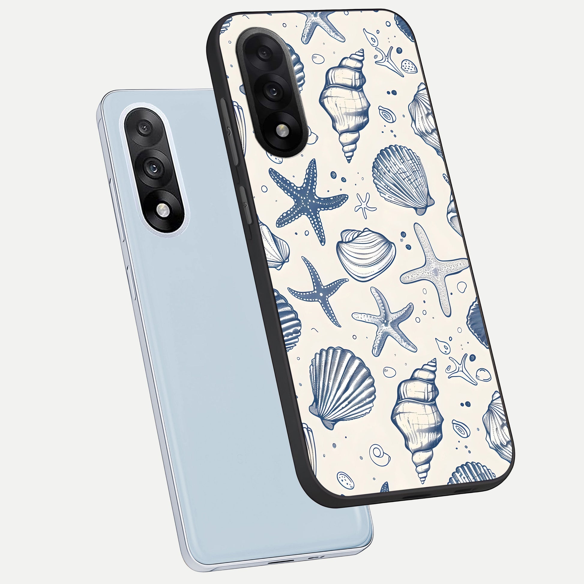 Blue Ocean Outline phone case For Oneplus Nord 5 showing premium glass back cover with detailed artwork