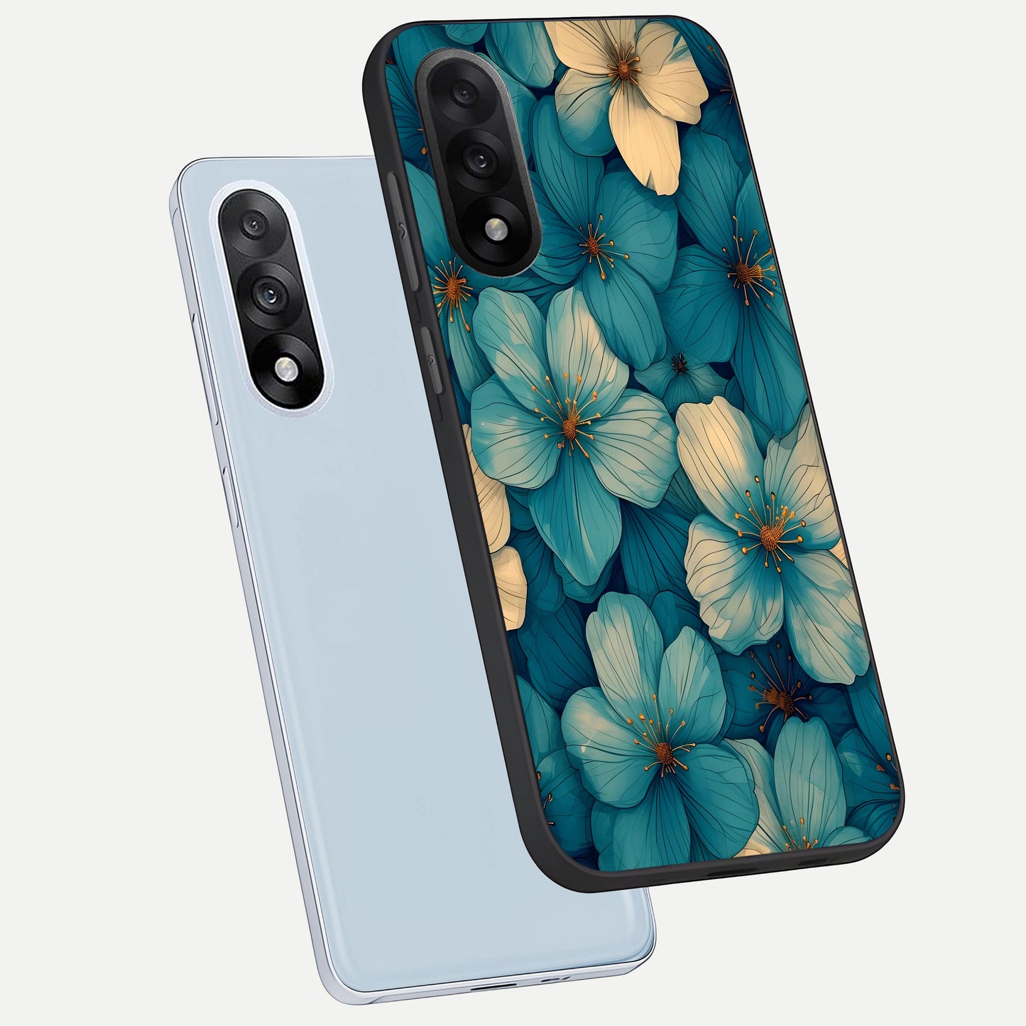  Blue Shade Floral phone case For Oneplus Nord 5 showing premium glass back cover with detailed artwork