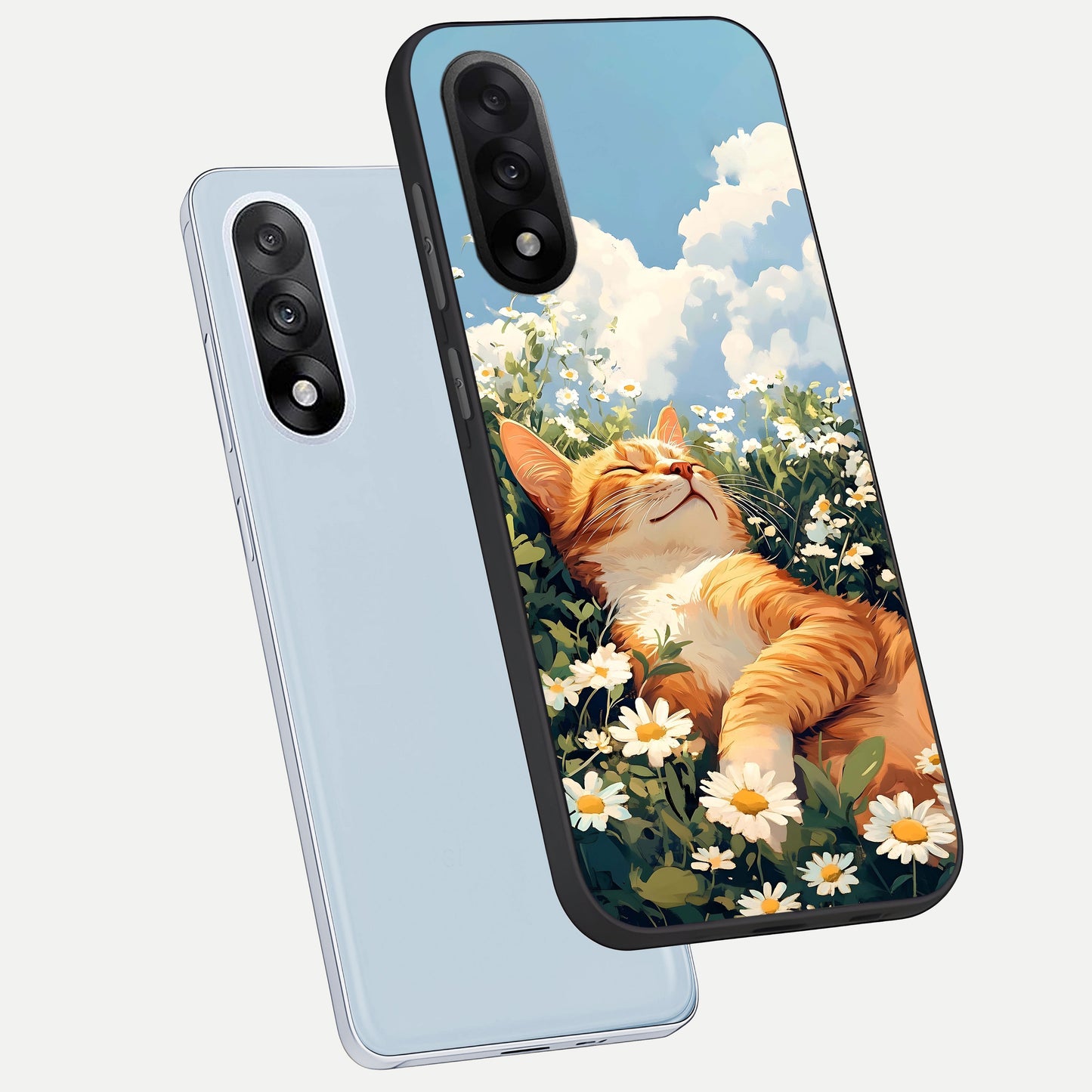  Cat And Flowers View phone case For Oneplus Nord 5 showing premium glass back cover with detailed artwork