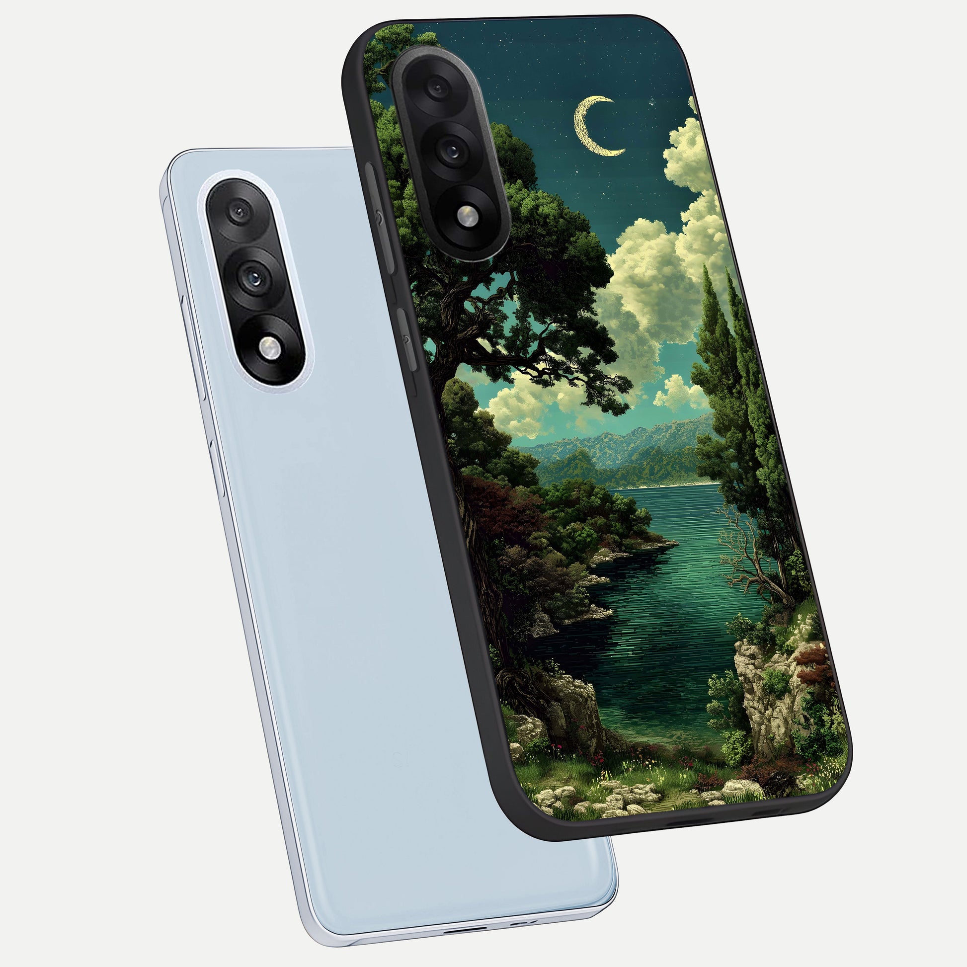  Celestial Lake Peace phone case For Oneplus Nord 5 showing premium glass back cover with detailed artwork