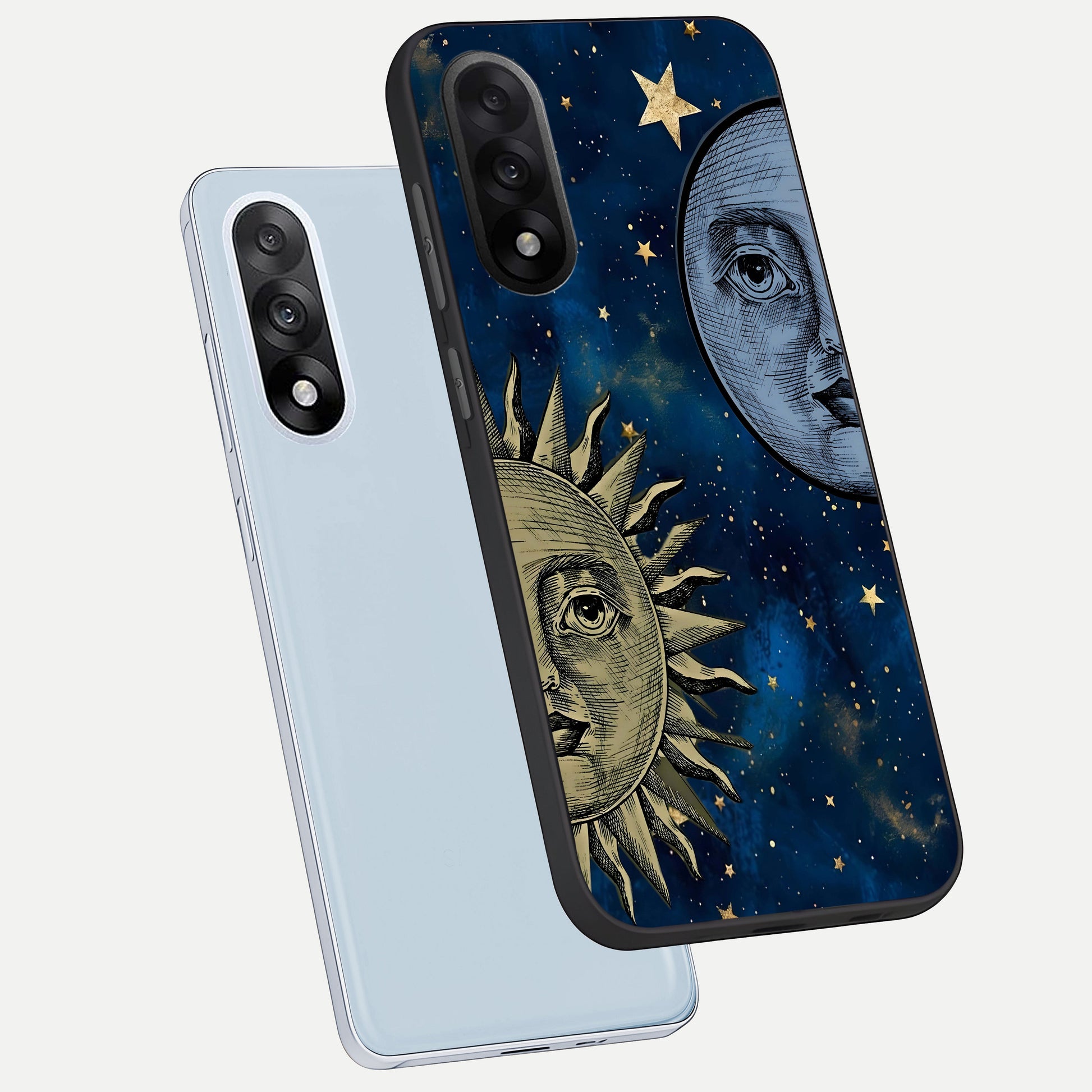  Celestial Moon With Sun phone case For Oneplus Nord 5 showing premium glass back cover with detailed artwork