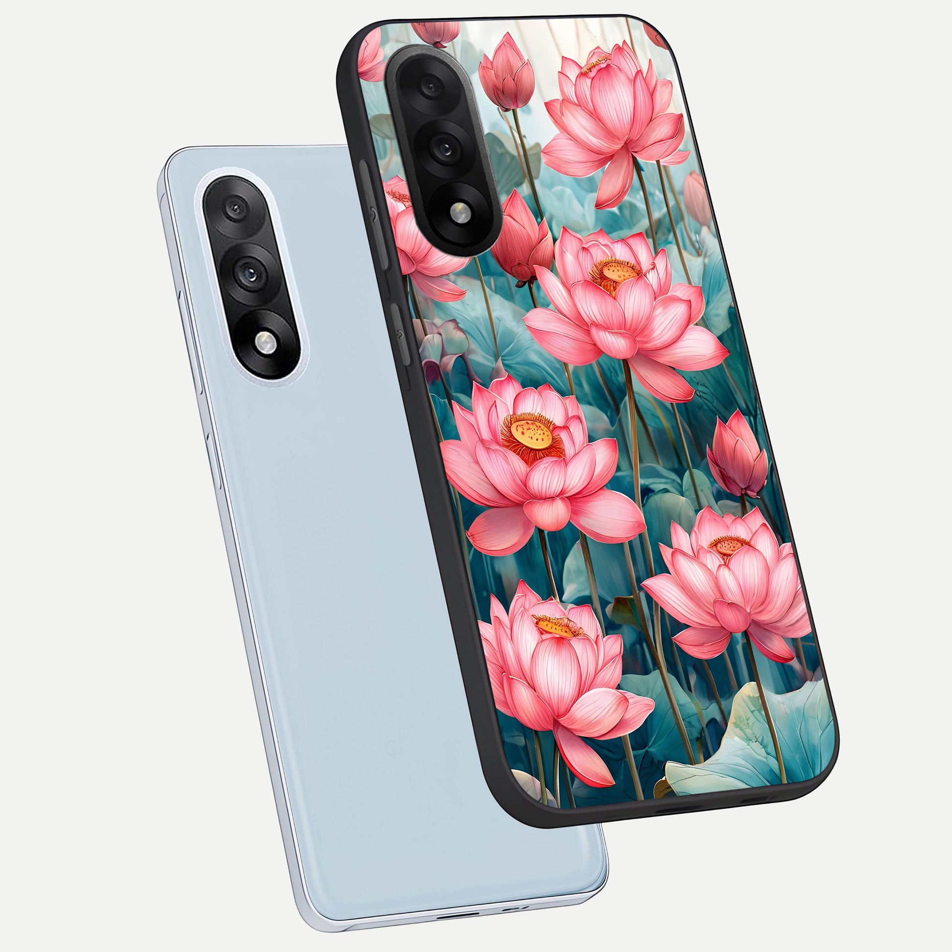  Celestial Pink Lotus phone case For Oneplus Nord 5 showing premium glass back cover with detailed artwork