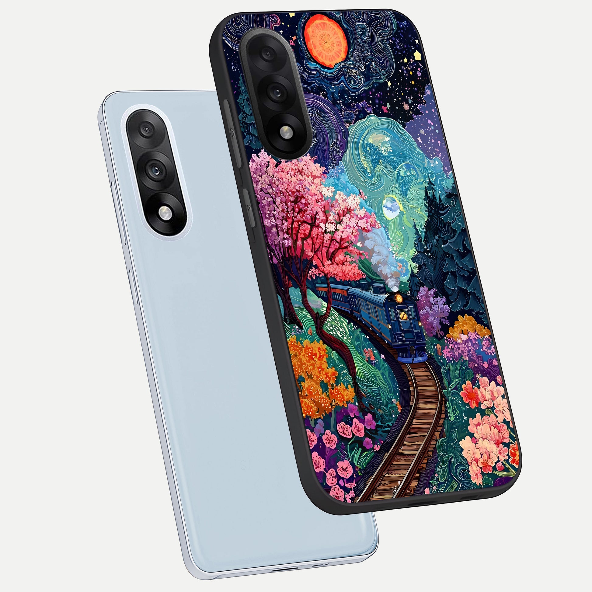  Celestial Train Journey phone case For Oneplus Nord 5 showing premium glass back cover with detailed artwork