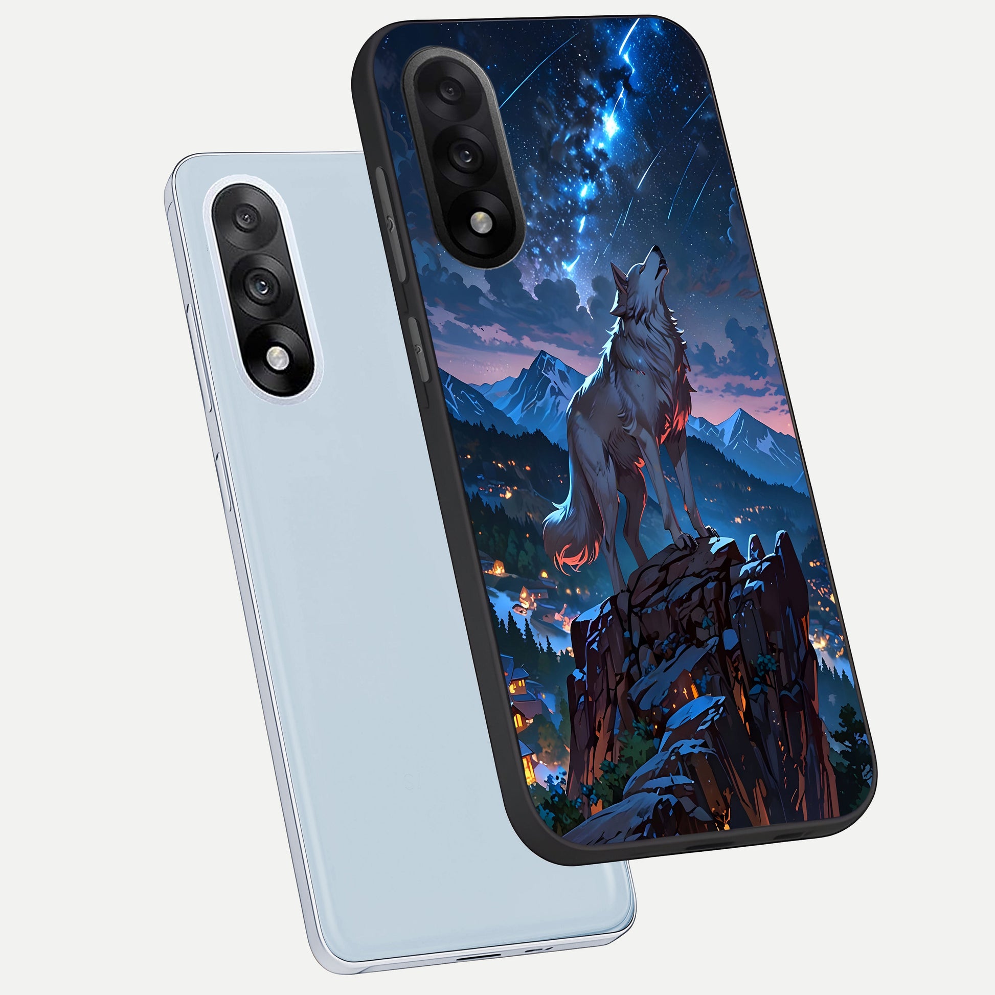  Celestial Wolf Howl phone case For Oneplus Nord 5 showing premium glass back cover with detailed artwork