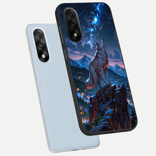  Celestial Wolf Howl phone case For Oneplus Nord 5 showing premium glass back cover with detailed artwork