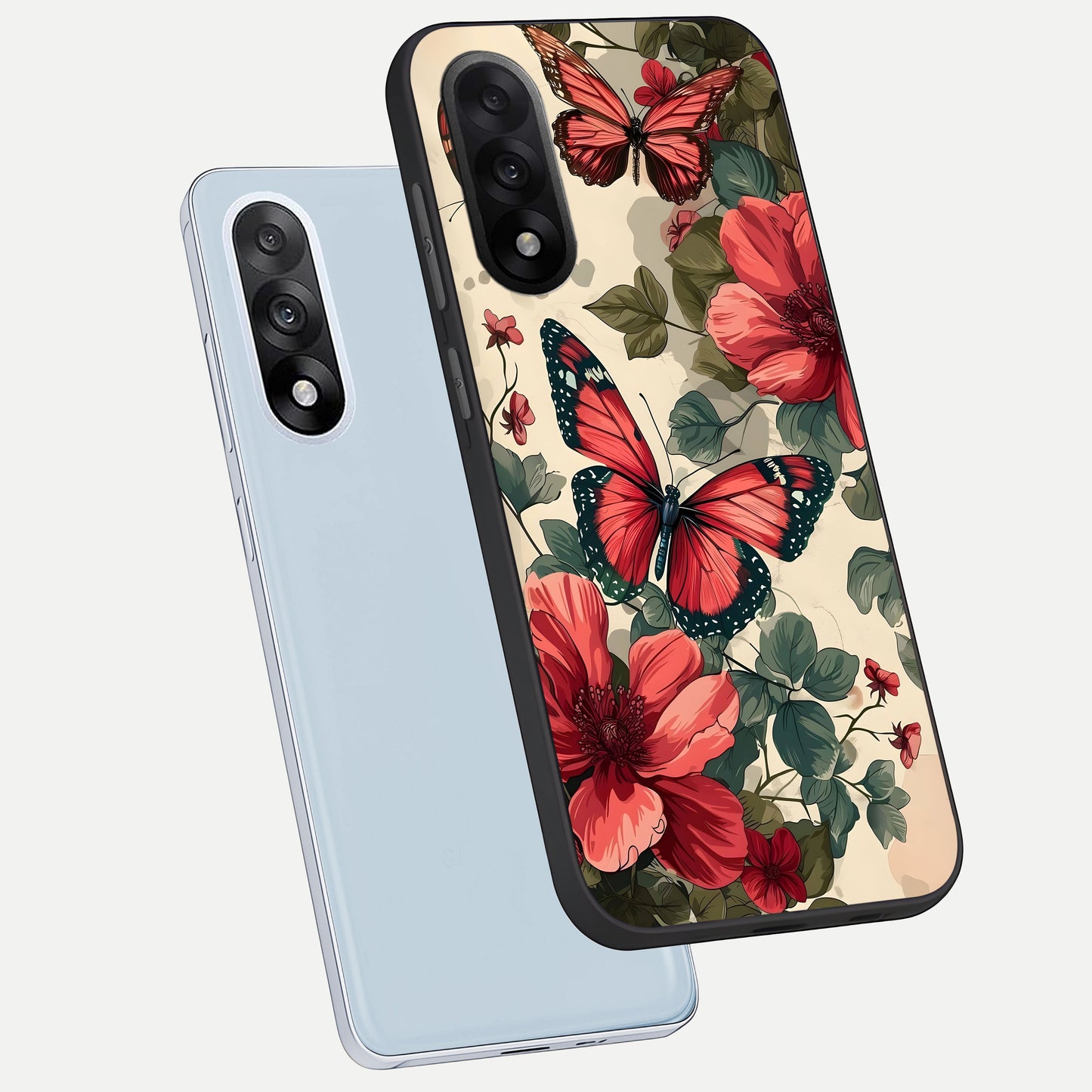  Crimson Butterfly Garden phone case For Oneplus Nord 5 showing premium glass back cover with detailed artwork