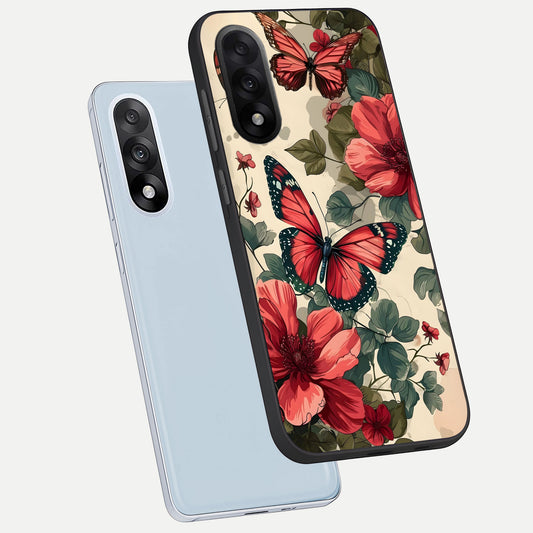  Crimson Butterfly Garden phone case For Oneplus Nord 5 showing premium glass back cover with detailed artwork