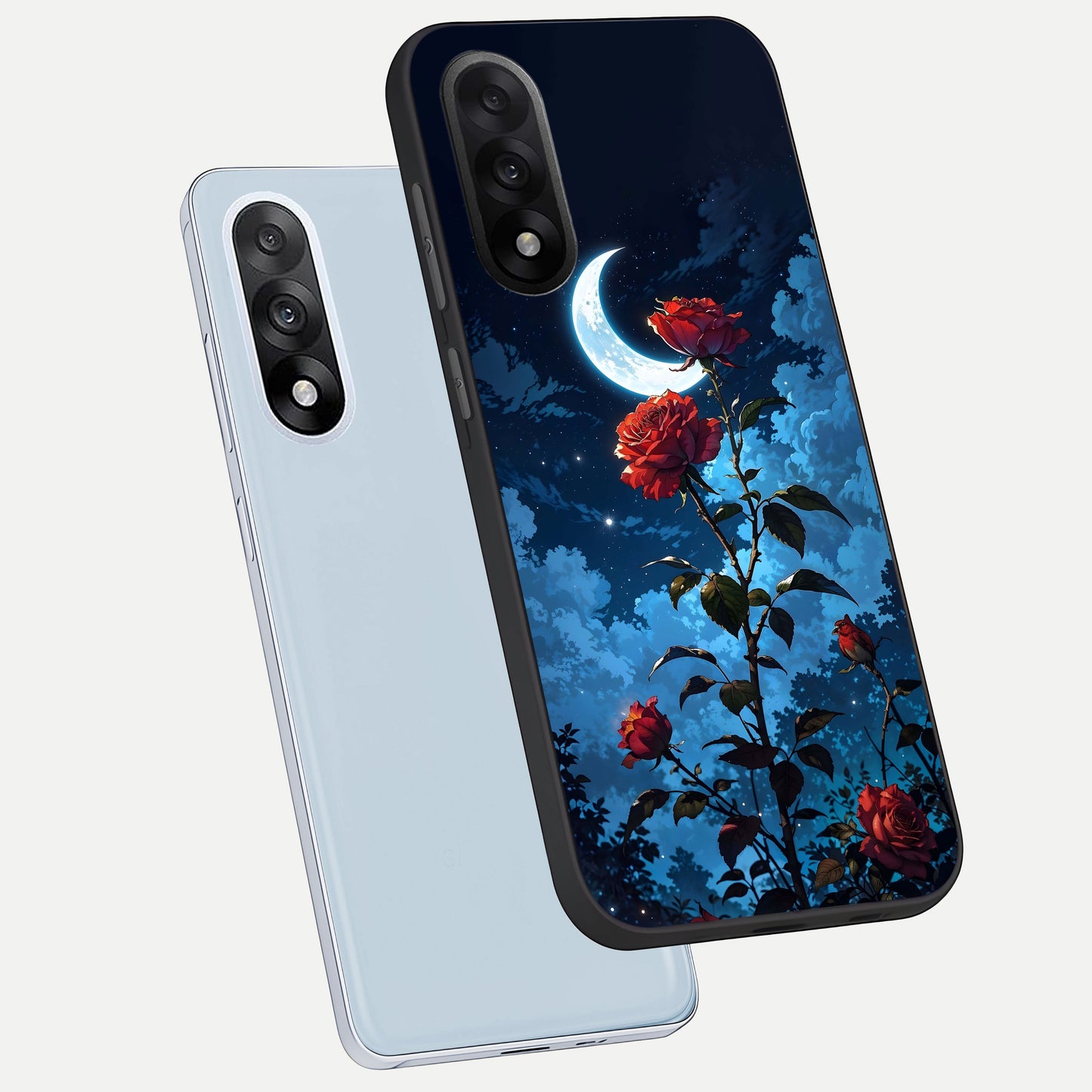  Crimson Rose Moon phone case For Oneplus Nord 5 showing premium glass back cover with detailed artwork