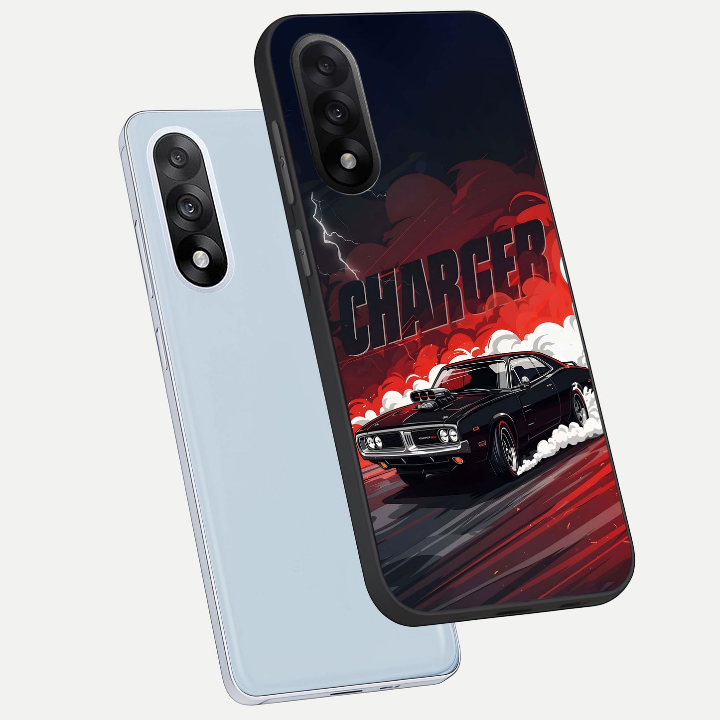  Dark Charger Fury phone case For Oneplus Nord 5 showing premium glass back cover with detailed artwork
