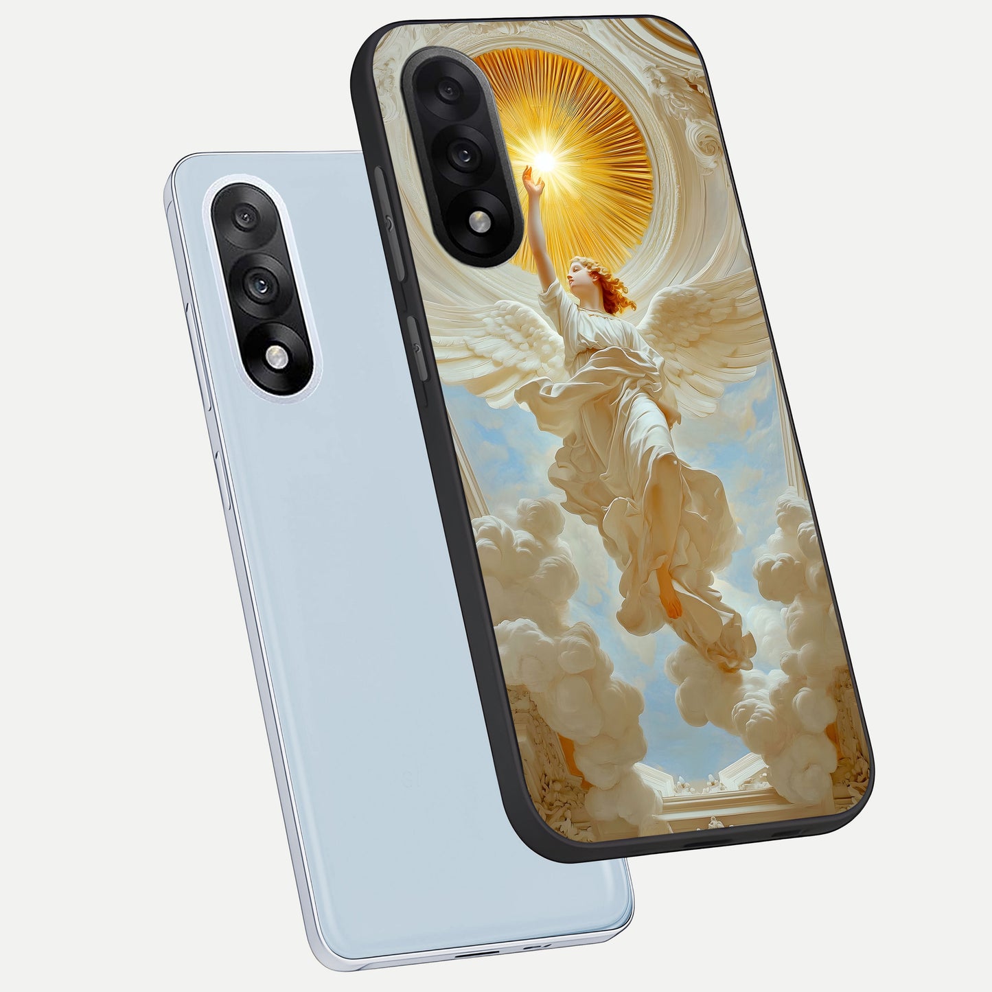  Divine Light Angel phone case For Oneplus Nord 5 showing premium glass back cover with detailed artwork