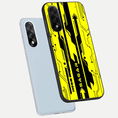  Electric Pulse CYBERPUNK Custom Name phone case For Oneplus Nord 5 showing premium glass back cover with detailed artwork