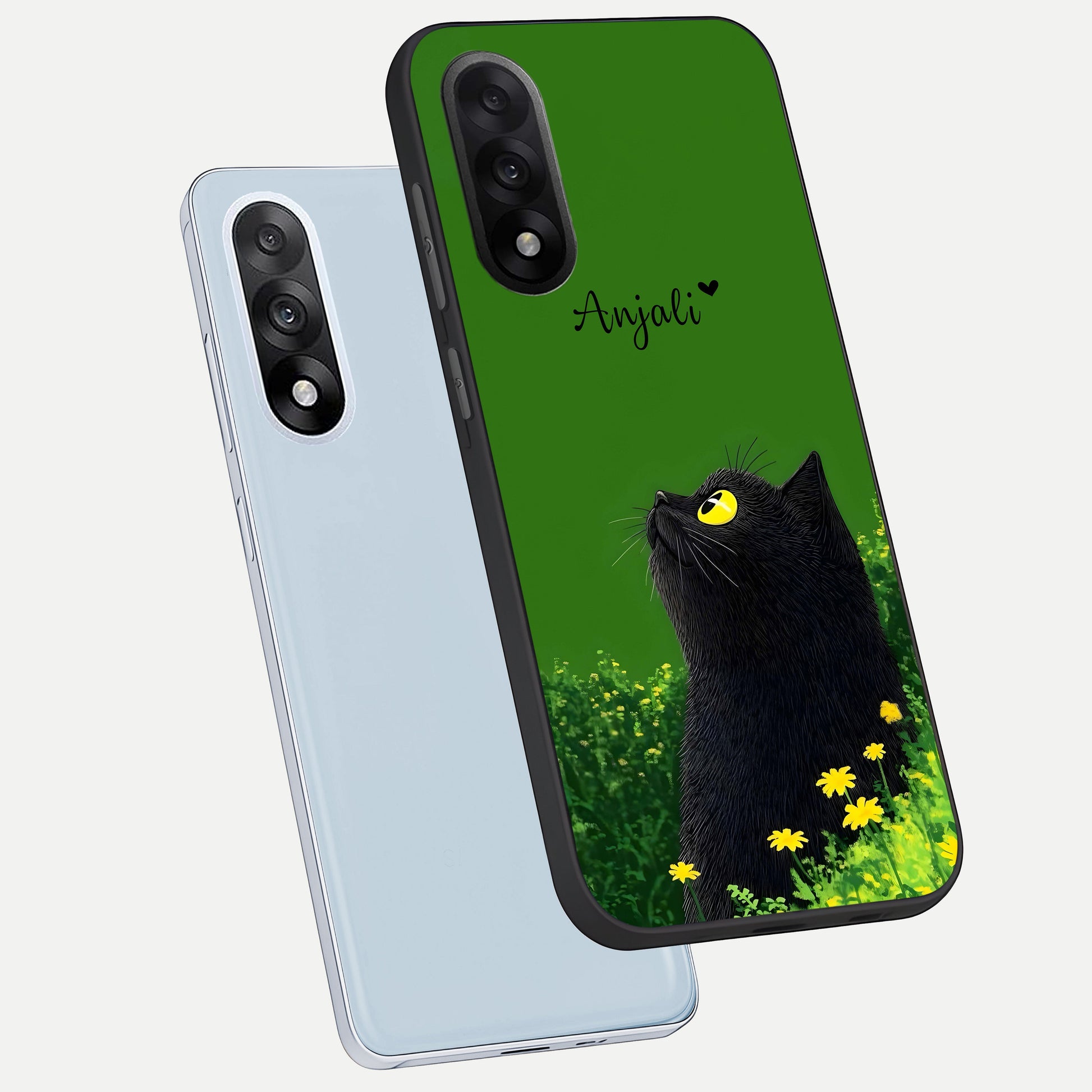  Emerald Cat Custom Name phone case For Oneplus Nord 5 showing premium glass back cover with detailed artwork