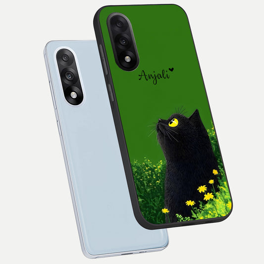  Emerald Cat Custom Name phone case For Oneplus Nord 5 showing premium glass back cover with detailed artwork