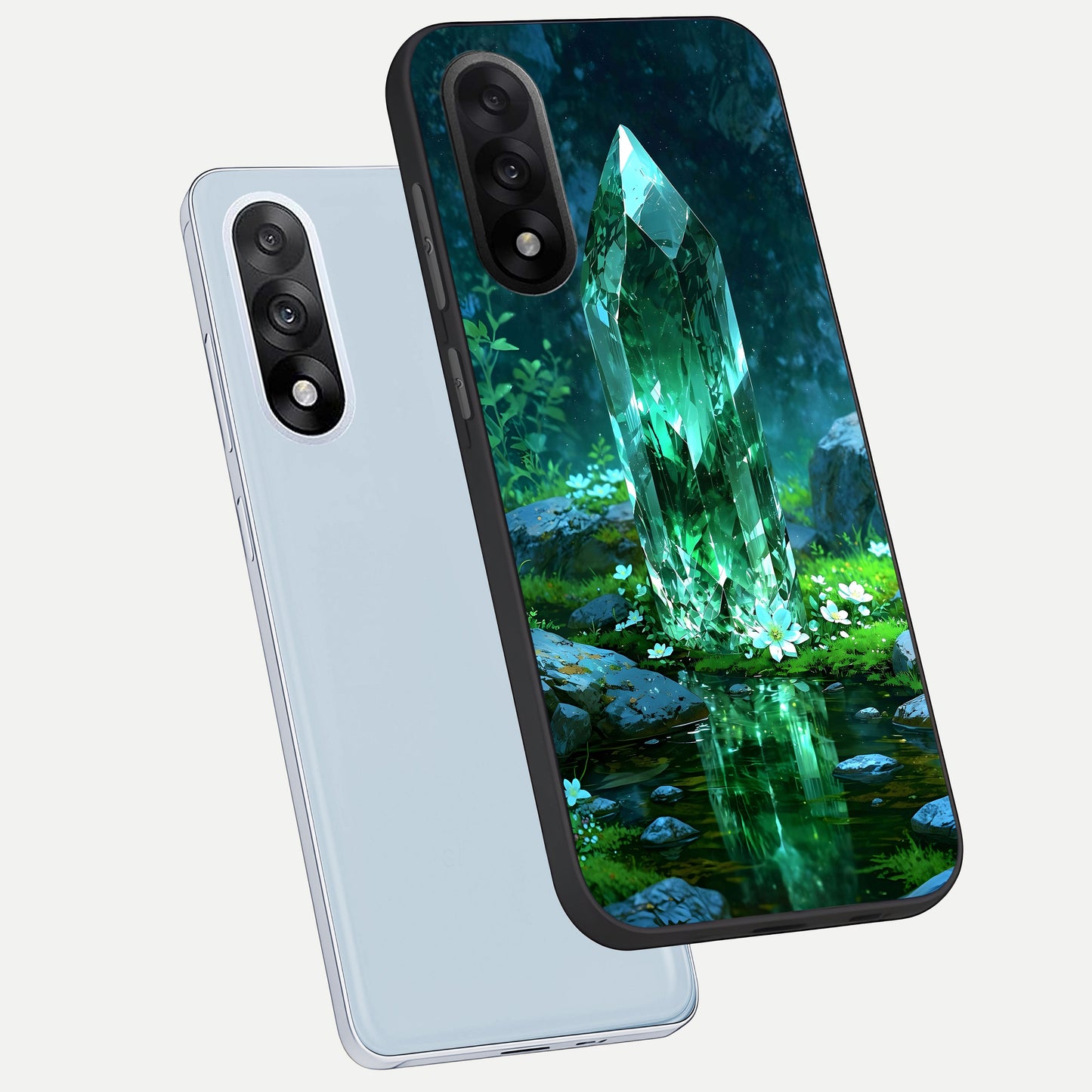  Emerald Light Crystal phone case For Oneplus Nord 5 showing premium glass back cover with detailed artwork