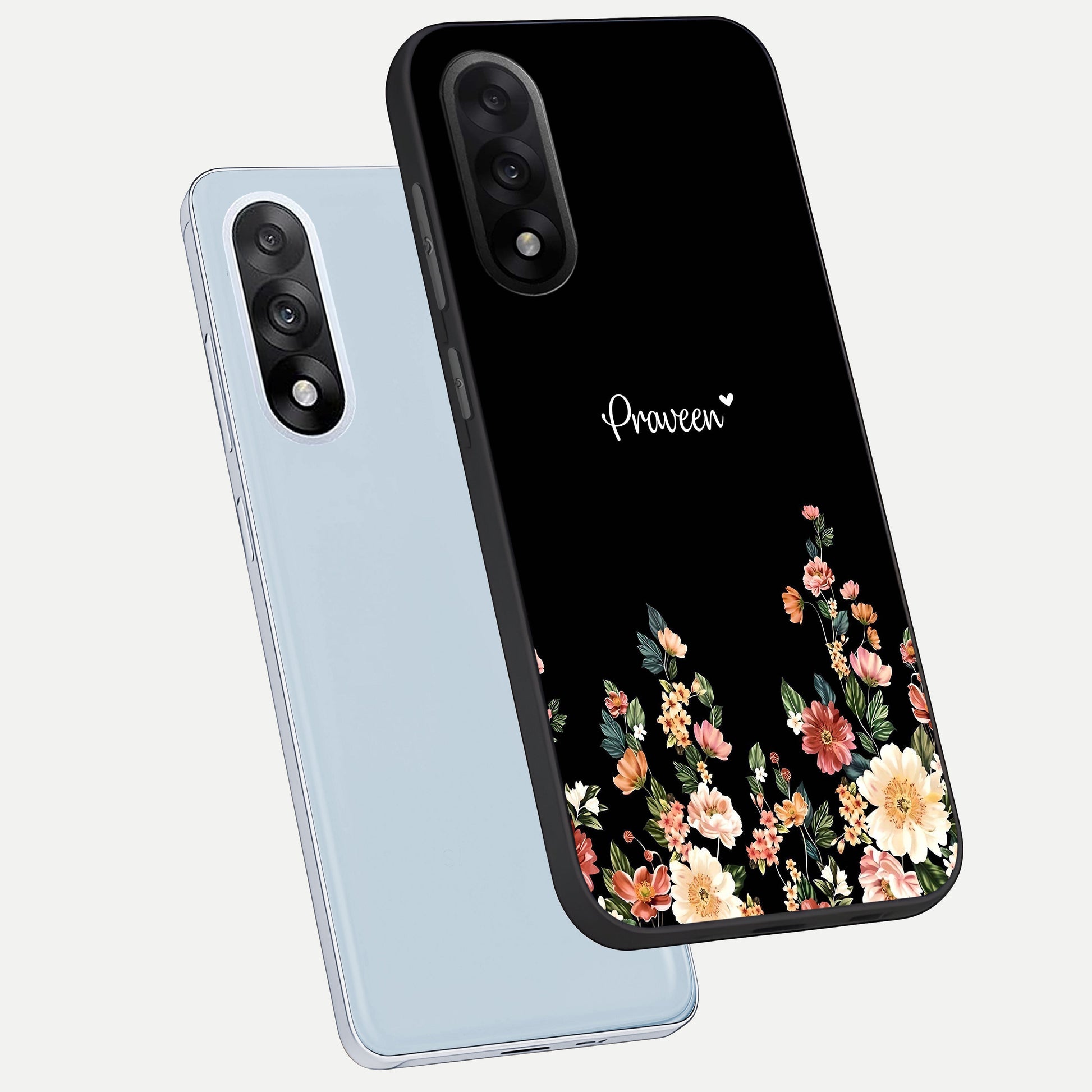  Floral Design Personalized Custom Name phone case For Oneplus Nord 5 showing premium glass back cover with detailed artwork