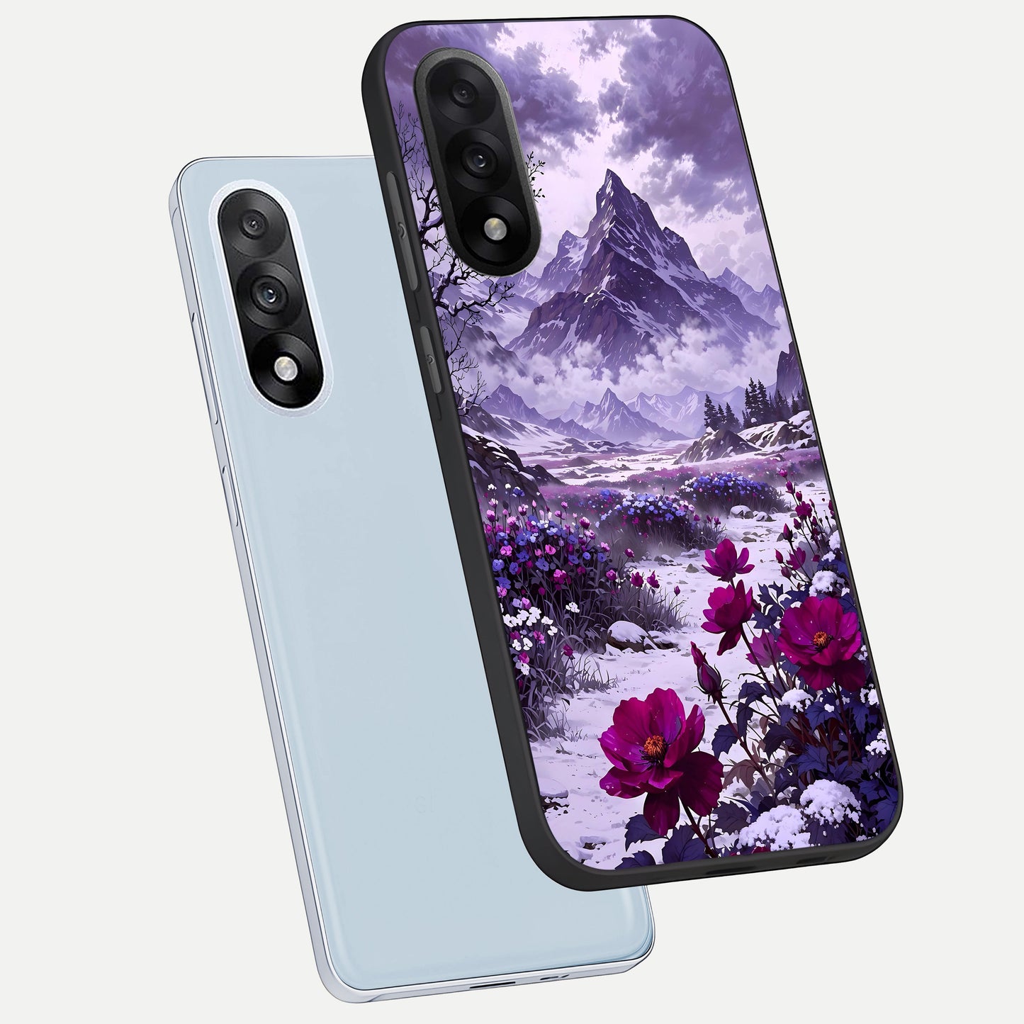  Flower Mountain View phone case For Oneplus Nord 5 showing premium glass back cover with detailed artwork