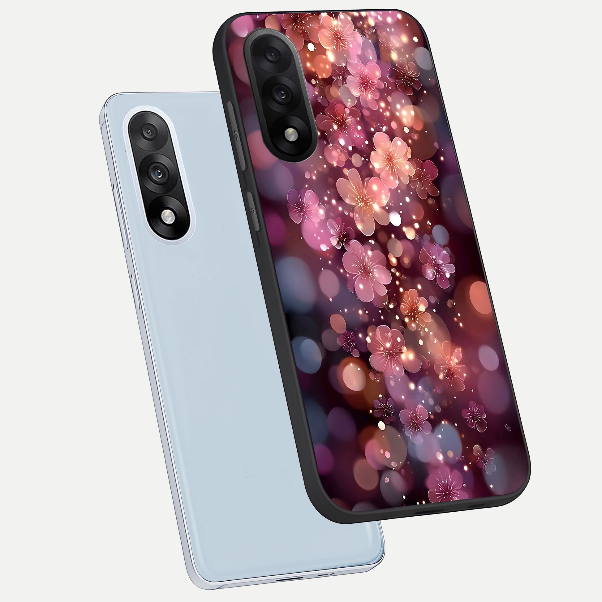  Glowing Petal Bliss phone case For Oneplus Nord 5 showing premium glass back cover with detailed artwork