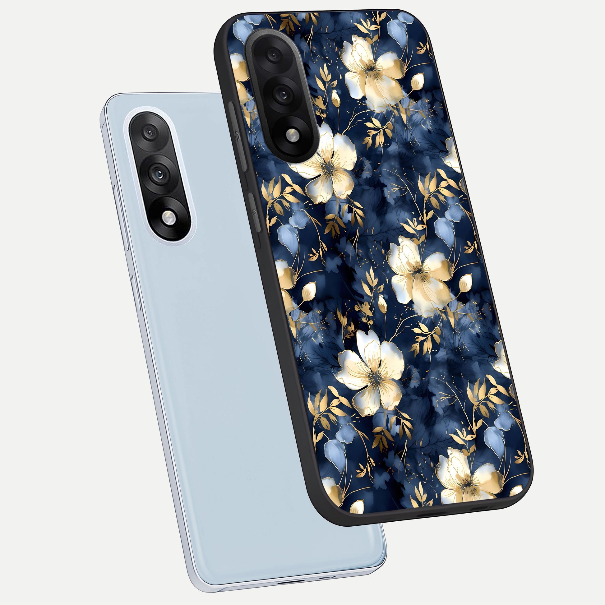  Golden Midnight Bloom phone case For Oneplus Nord 5 showing premium glass back cover with detailed artwork