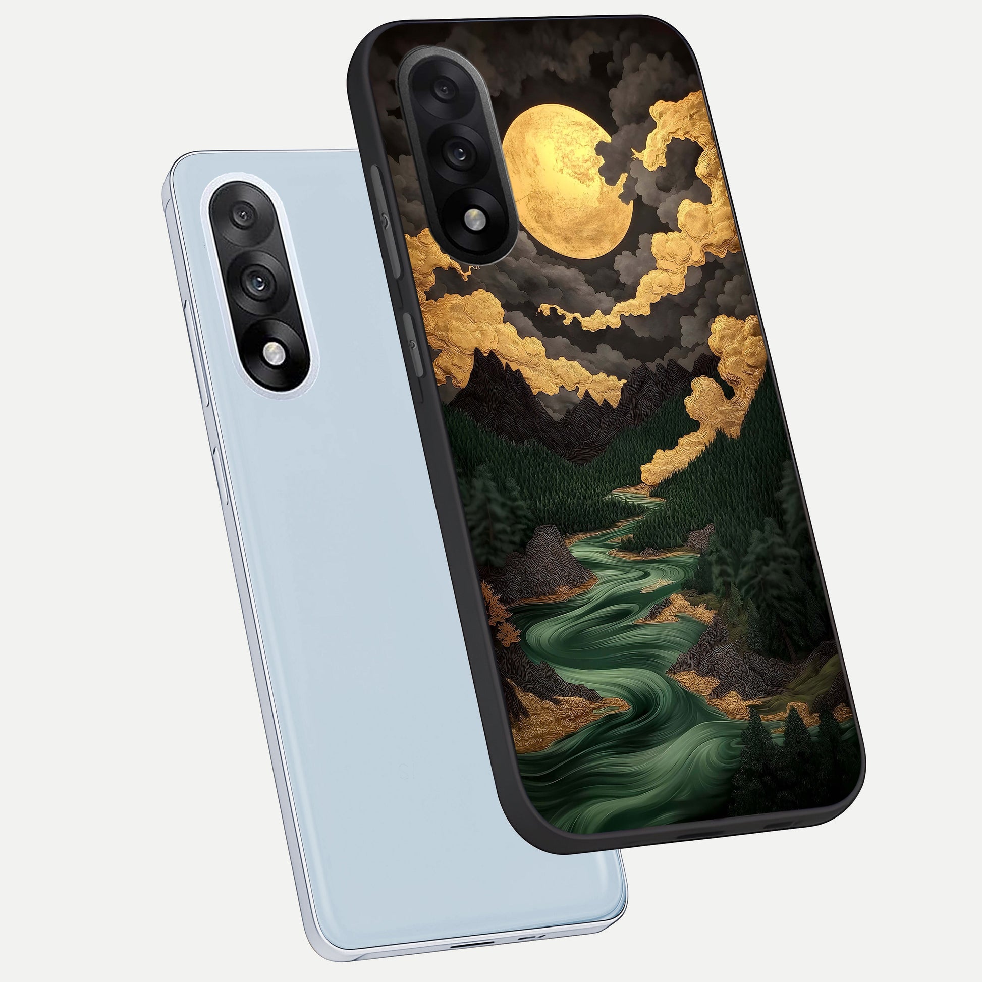  Golden River Moon phone case For Oneplus Nord 5 showing premium glass back cover with detailed artwork