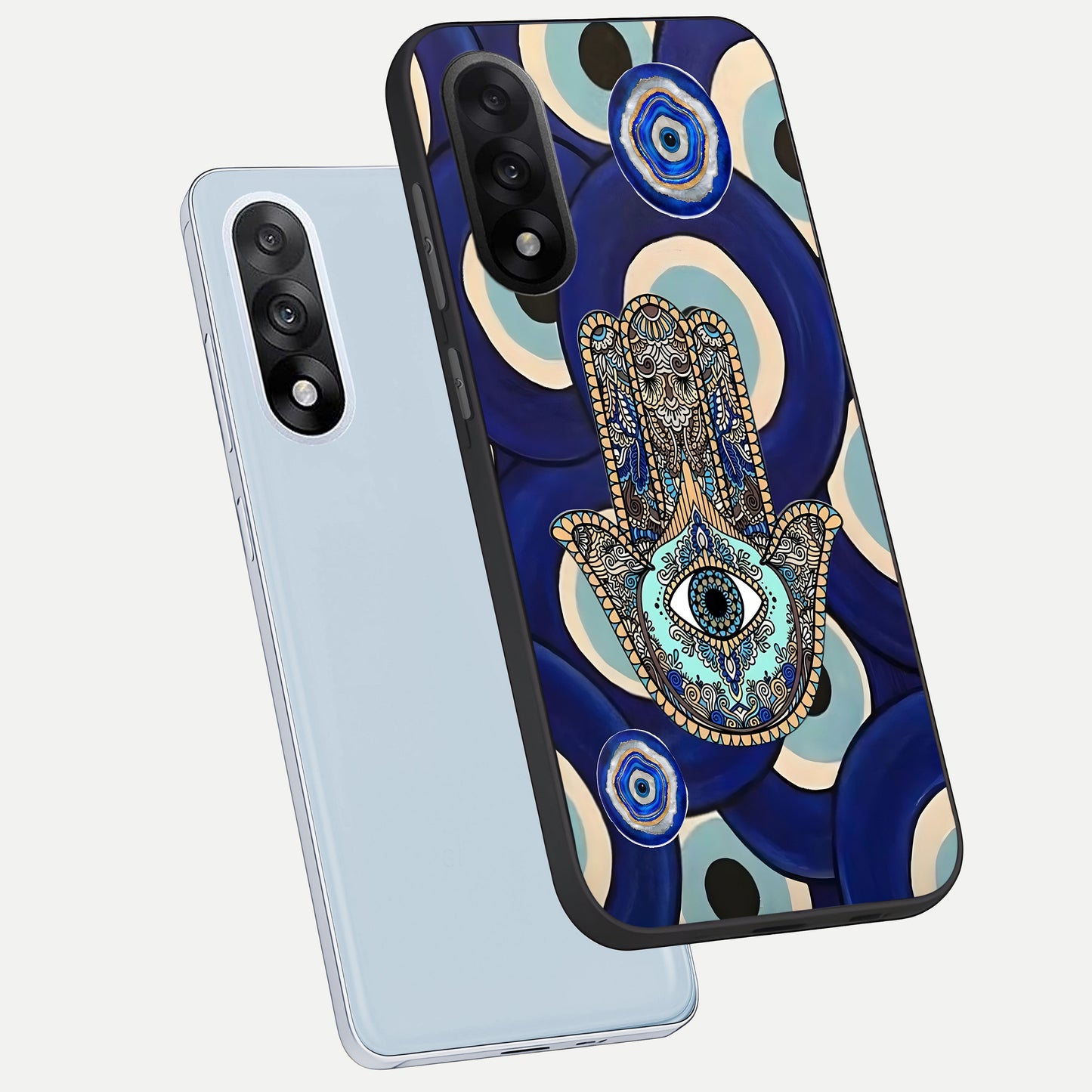  Hamsa Divine Guard phone case For Oneplus Nord 5 showing premium glass back cover with detailed artwork