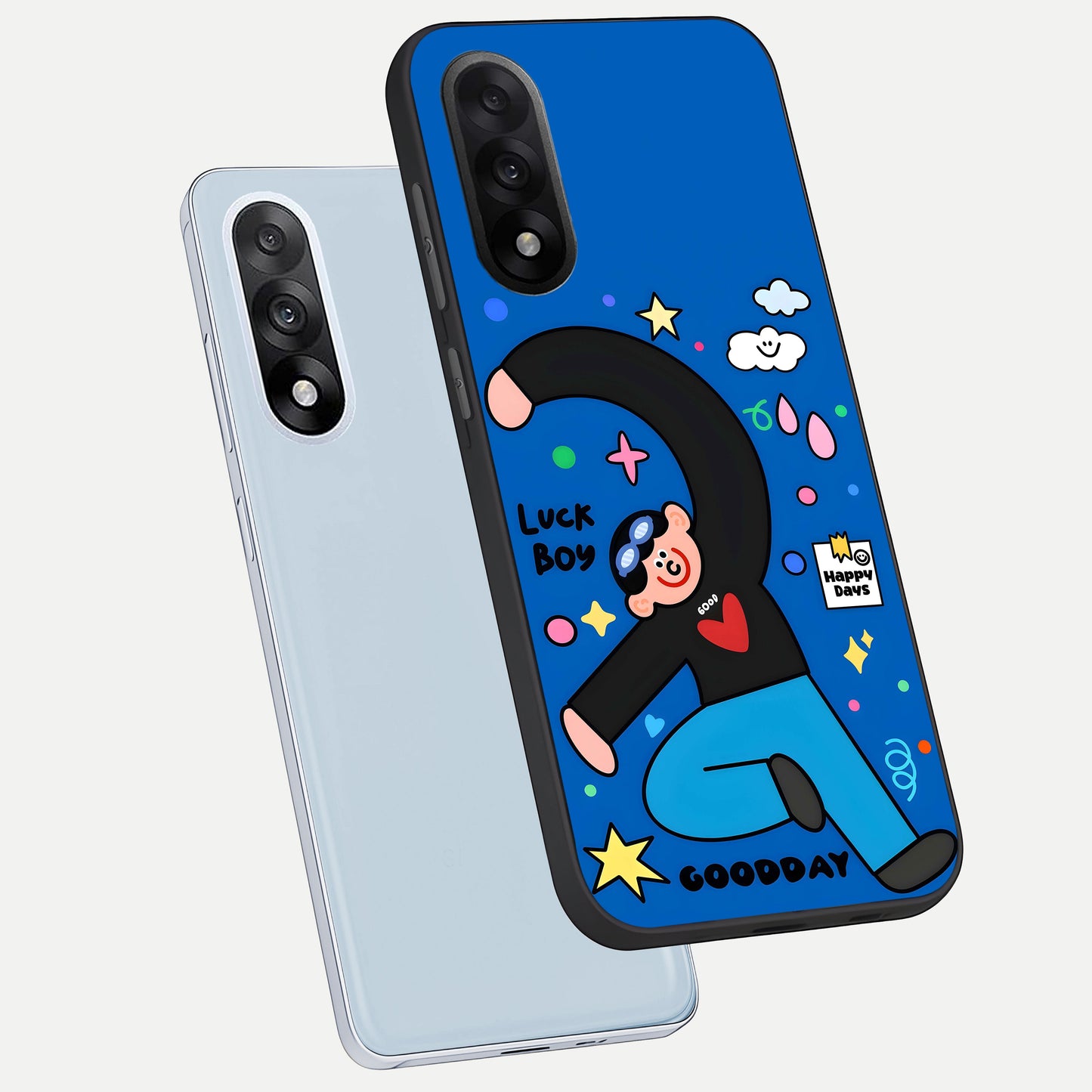  Happy Luck Vibe phone case For Oneplus Nord 5 showing premium glass back cover with detailed artwork