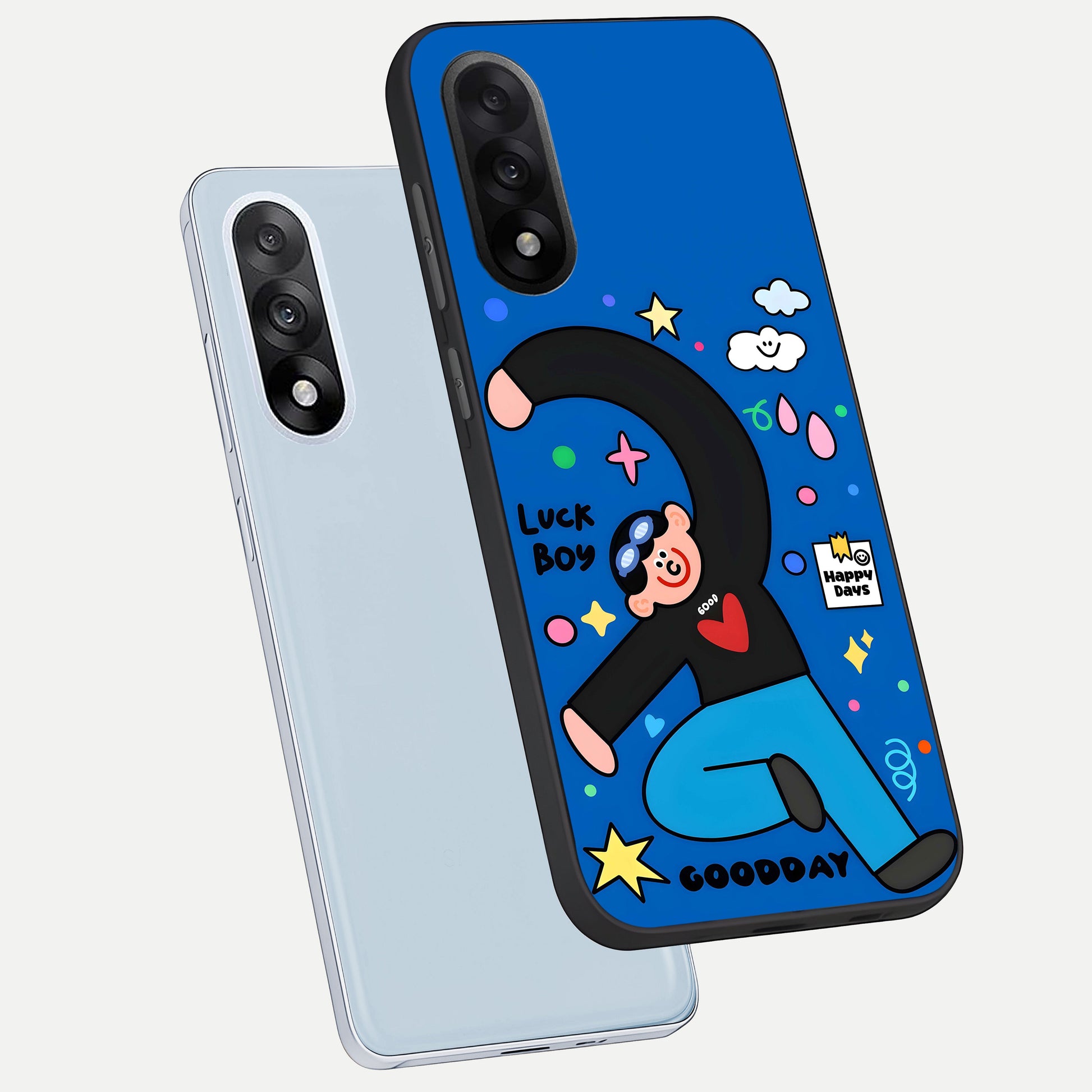  Happy Luck Vibe phone case For Oneplus Nord 5 showing premium glass back cover with detailed artwork
