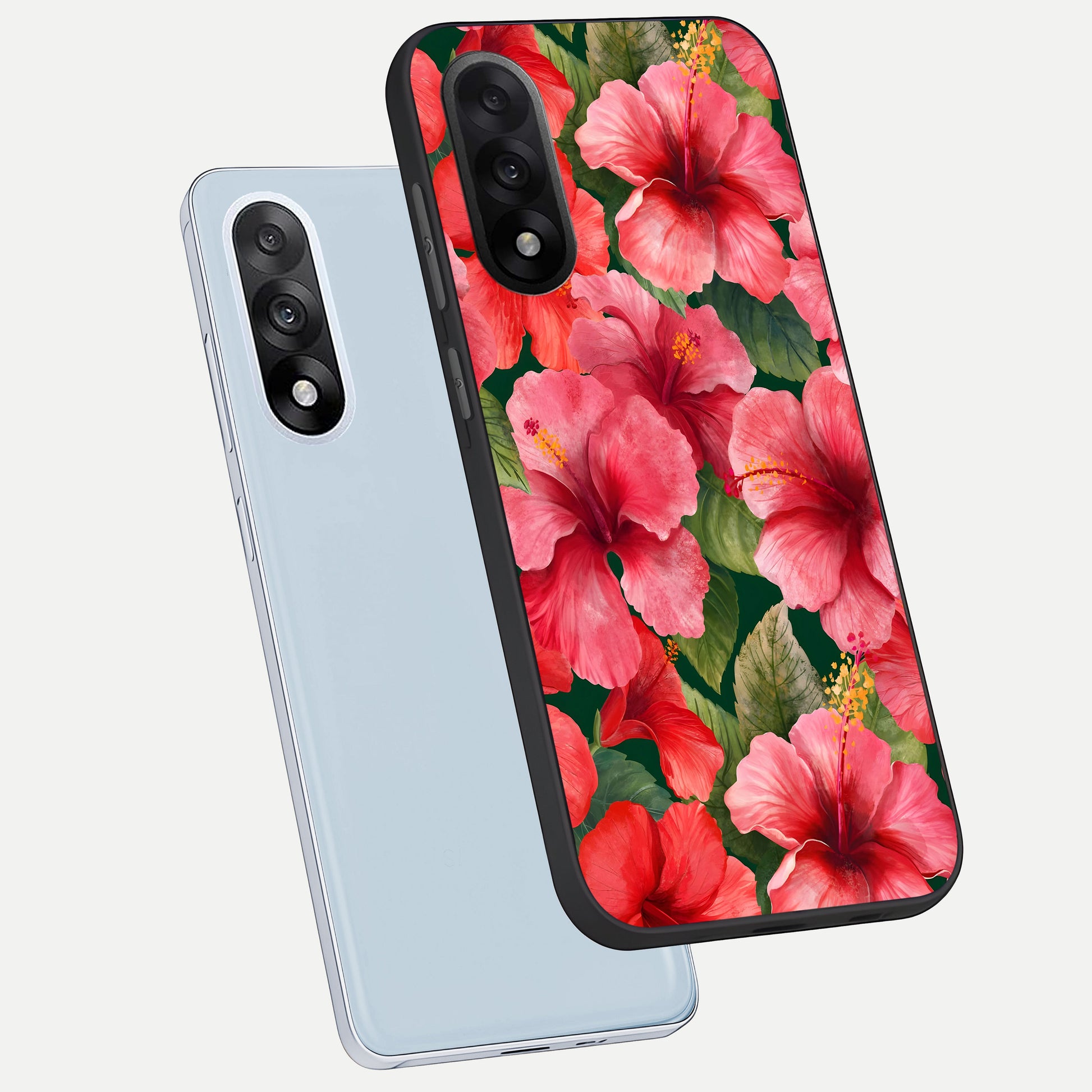  Hibiscus Pattern phone case For Oneplus Nord 5 showing premium glass back cover with detailed artwork