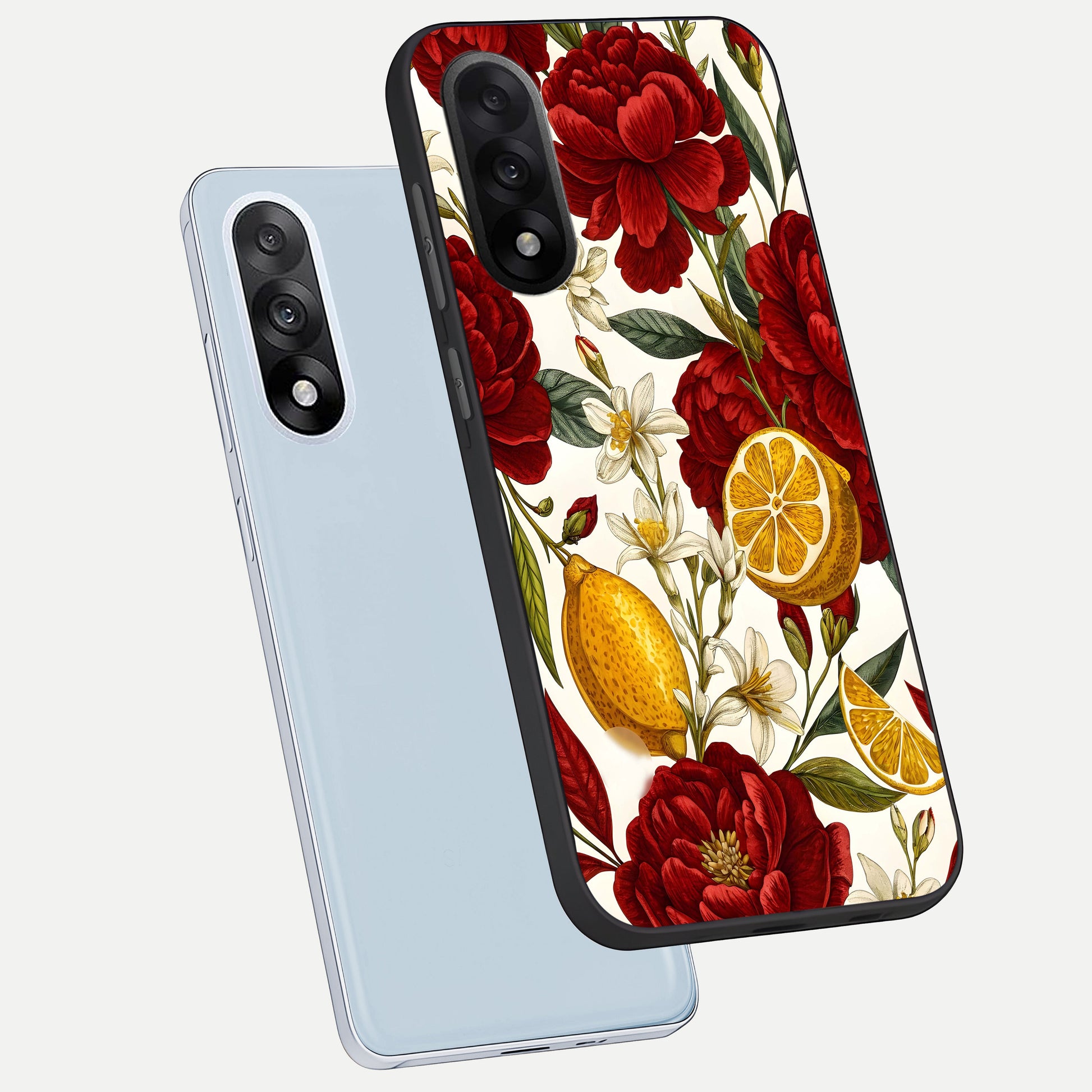  Lemon Rose Charm phone case For Oneplus Nord 5 showing premium glass back cover with detailed artwork