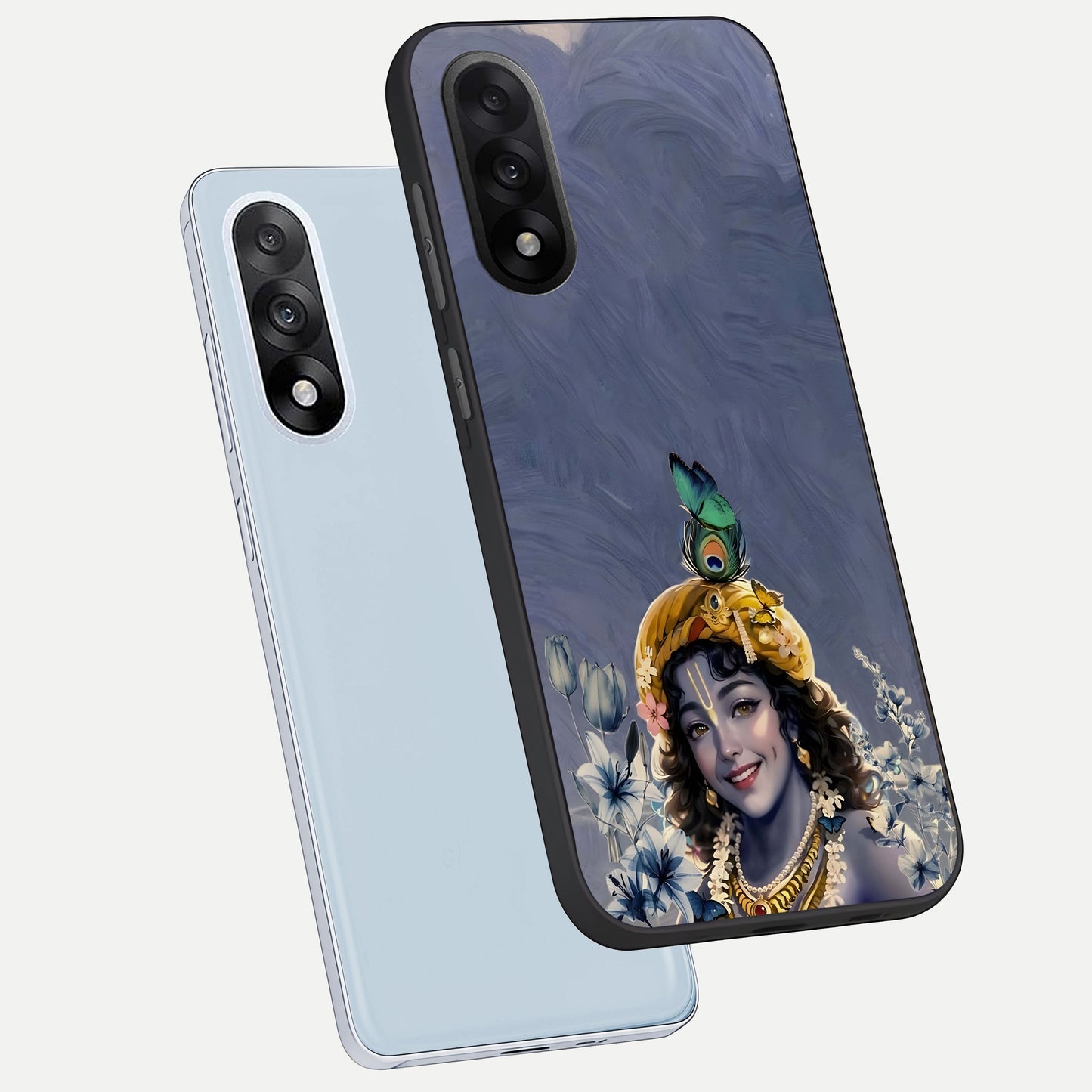  Lord Krishna phone case For Oneplus Nord 5 showing premium glass back cover with detailed artwork