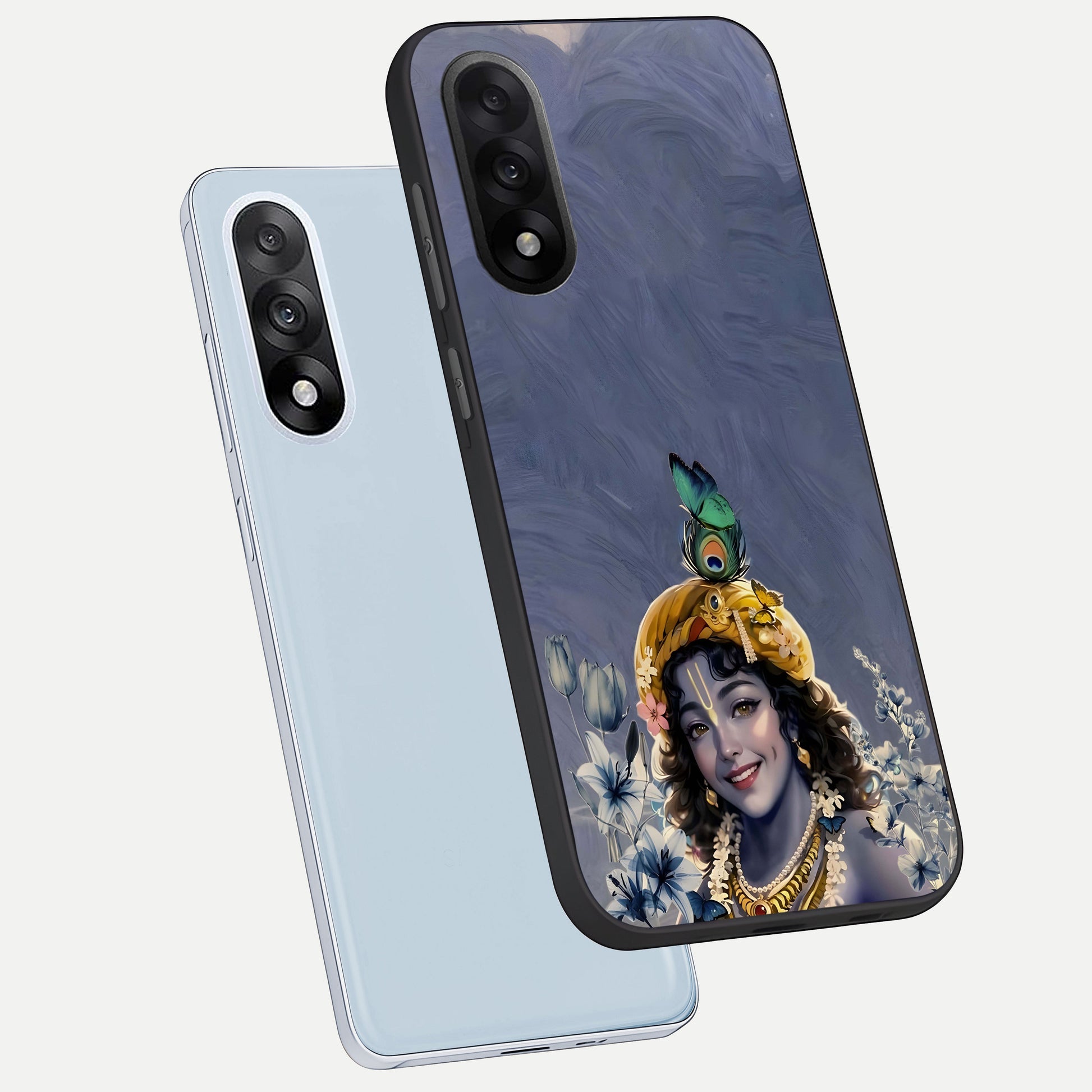 Lord Krishna phone case For Oneplus Nord 5 showing premium glass back cover with detailed artwork