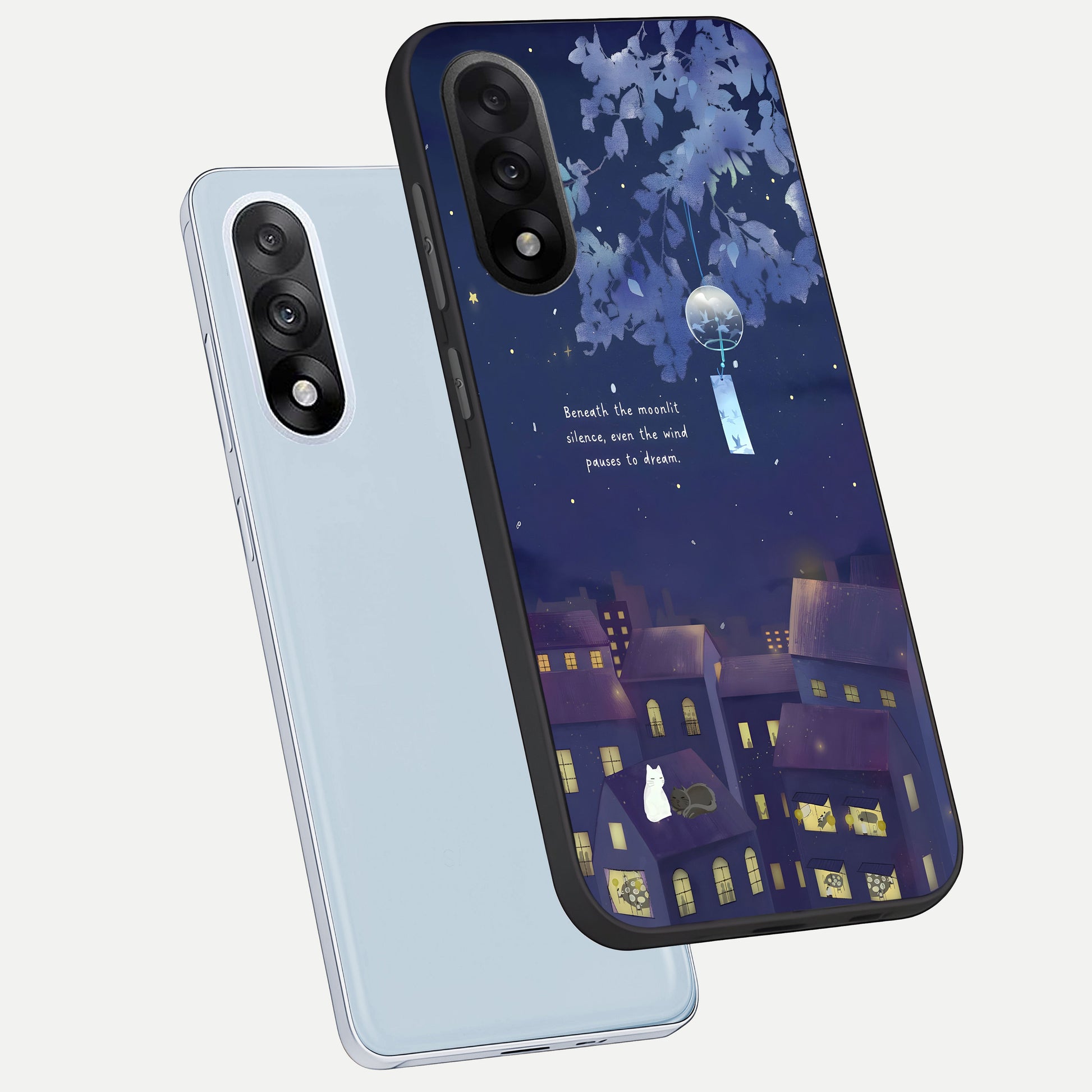  Moonlit Cat Silence phone case For Oneplus Nord 5 showing premium glass back cover with detailed artwork