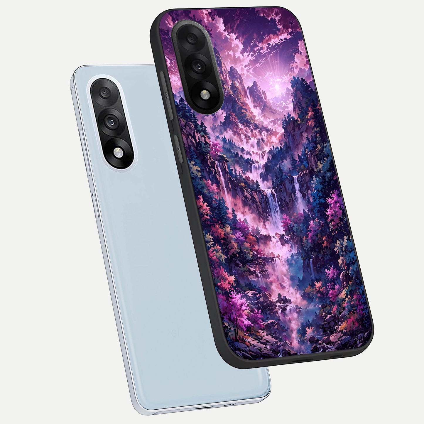  Mystic Cascade Peaks phone case For Oneplus Nord 5 showing premium glass back cover with detailed artwork