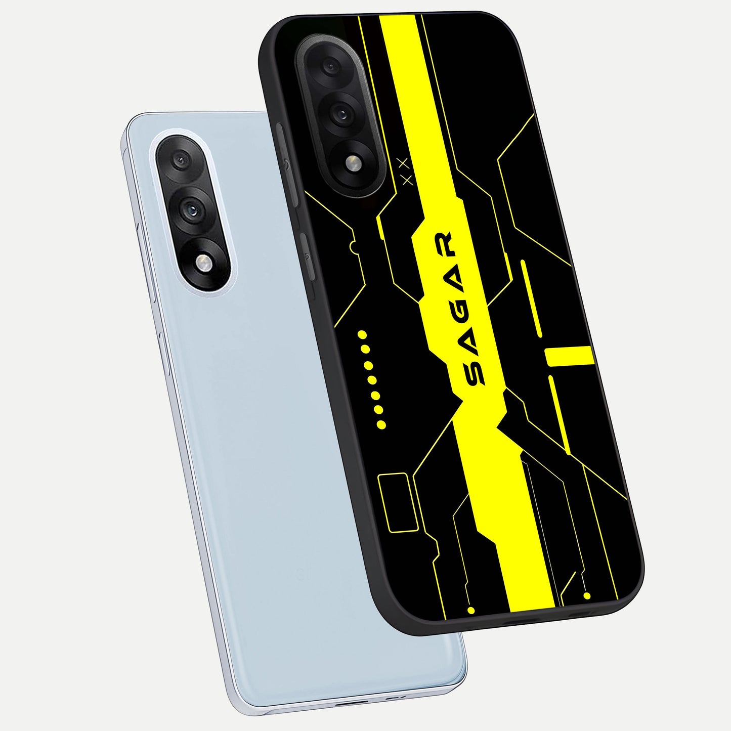  Neon CYBERPUNK Custom Name phone case For Oneplus Nord 5 showing premium glass back cover with detailed artwork