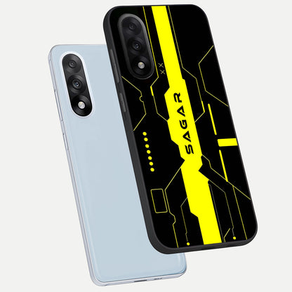  Neon CYBERPUNK Custom Name phone case For Oneplus Nord 5 showing premium glass back cover with detailed artwork