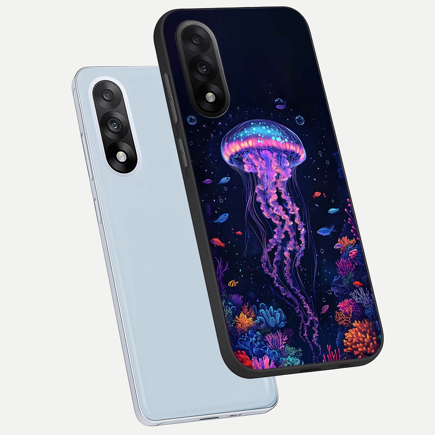  Neon Jellyfish phone case For Oneplus Nord 5 showing premium glass back cover with detailed artwork