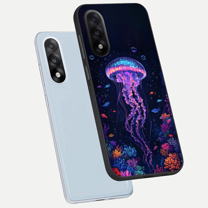  Neon Jellyfish phone case For Oneplus Nord 5 showing premium glass back cover with detailed artwork
