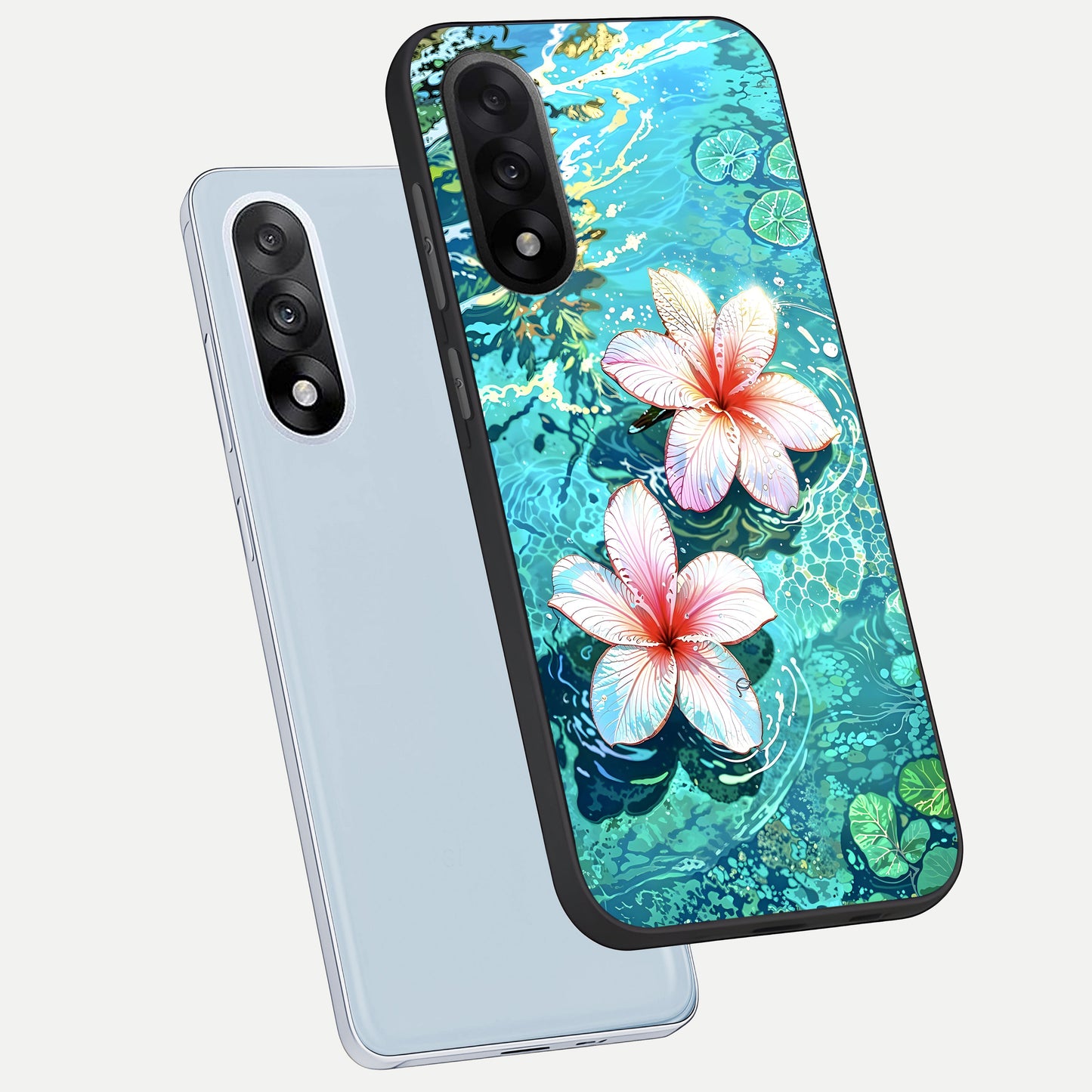  Pink Flowers in Water phone case For Oneplus Nord 5 showing premium glass back cover with detailed artwork