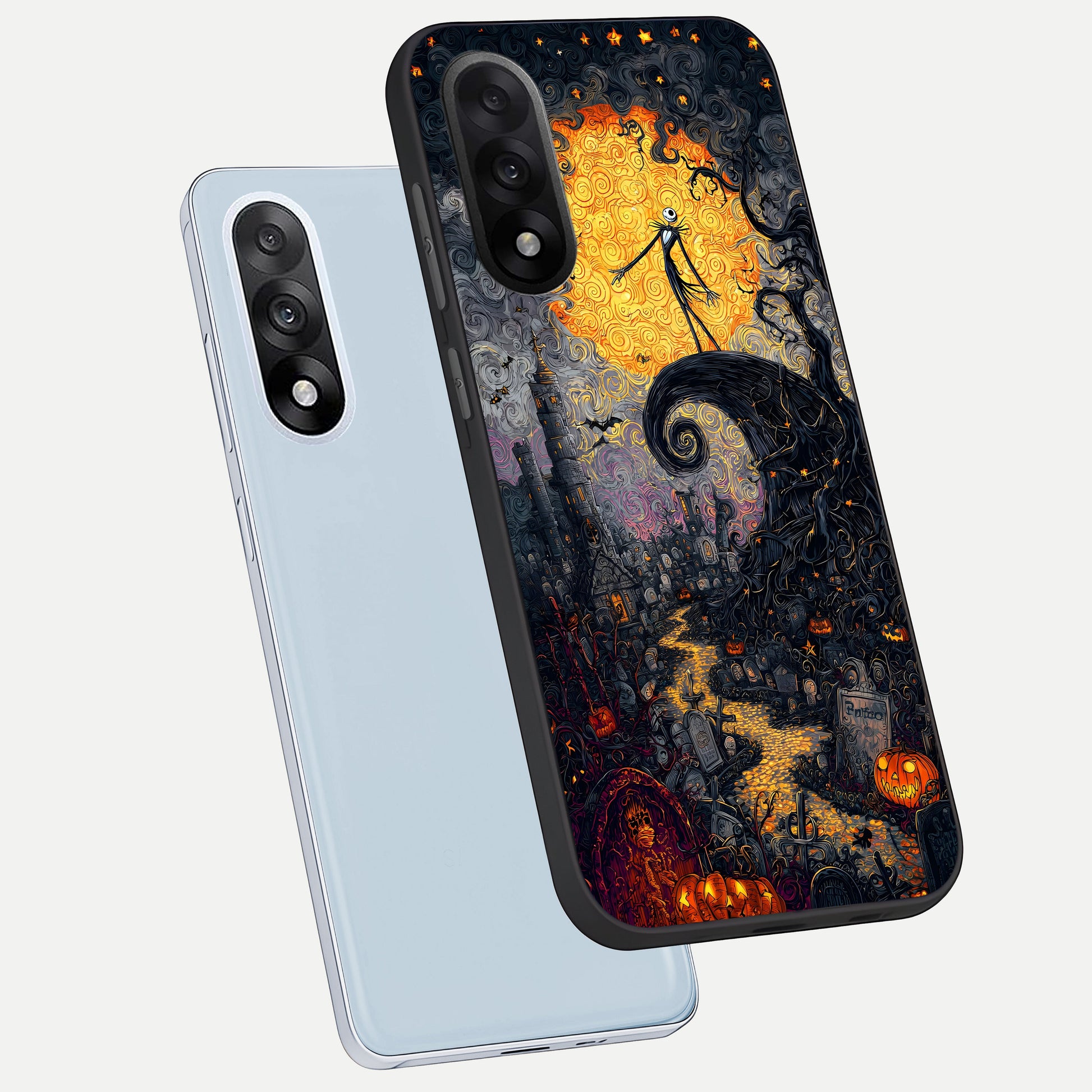  Pumpkin Moon Night phone case For Oneplus Nord 5 showing premium glass back cover with detailed artwork