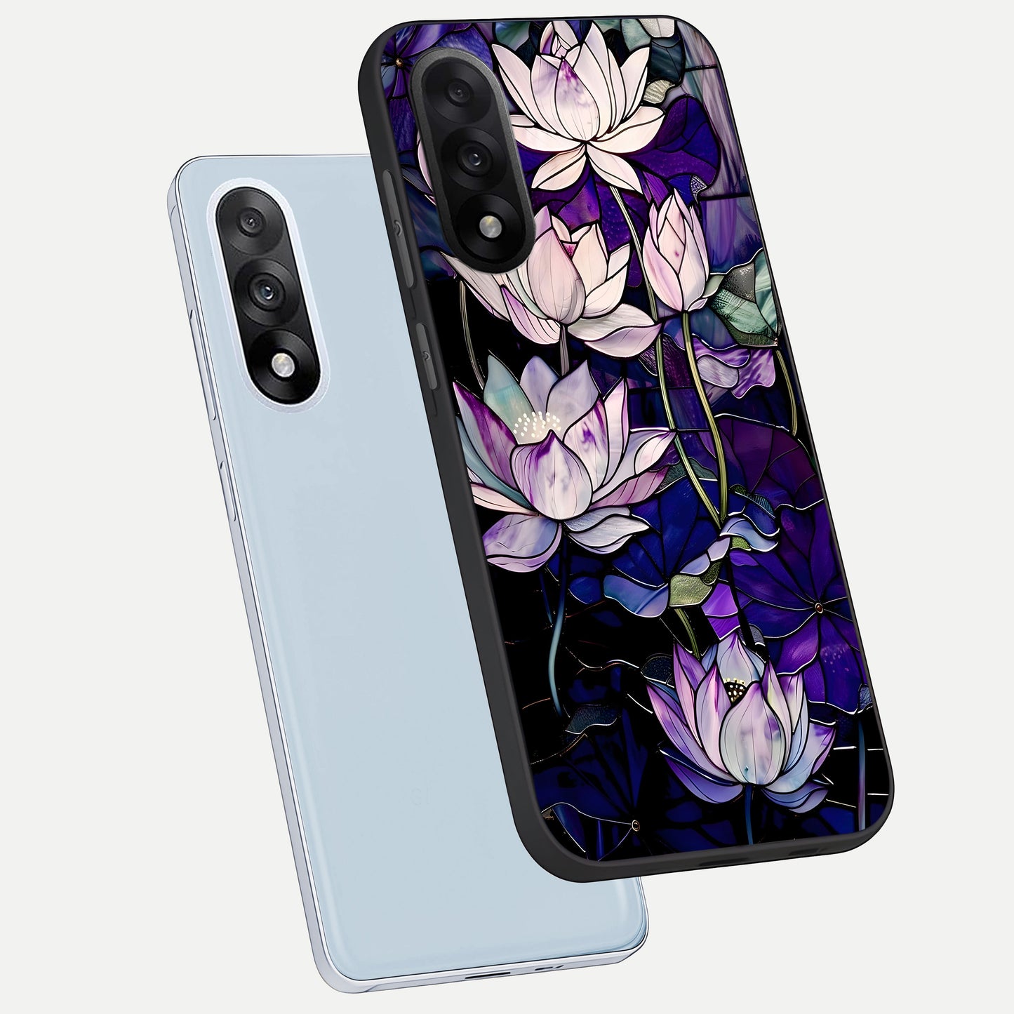  Purple Lotus Pattern phone case For Oneplus Nord 5 showing premium glass back cover with detailed artwork