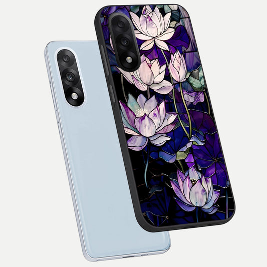  Purple Lotus Pattern phone case For Oneplus Nord 5 showing premium glass back cover with detailed artwork