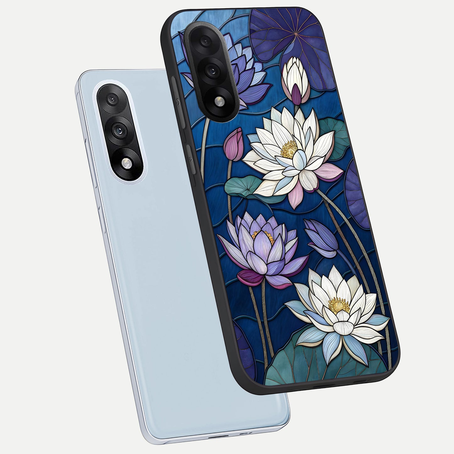  Purple Lotus Stained phone case For Oneplus Nord 5 showing premium glass back cover with detailed artwork
