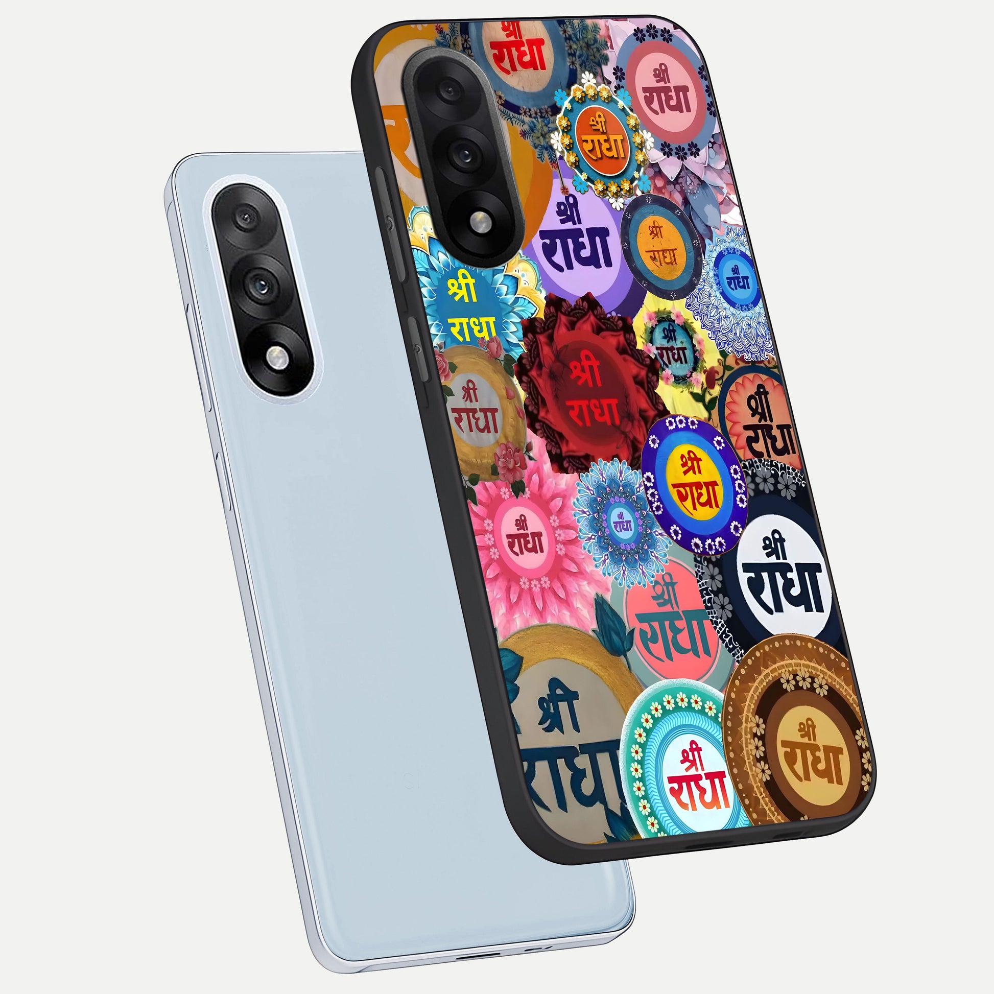 Radha Divine Bloom phone case For Oneplus Nord 5 showing premium glass back cover with detailed artwork