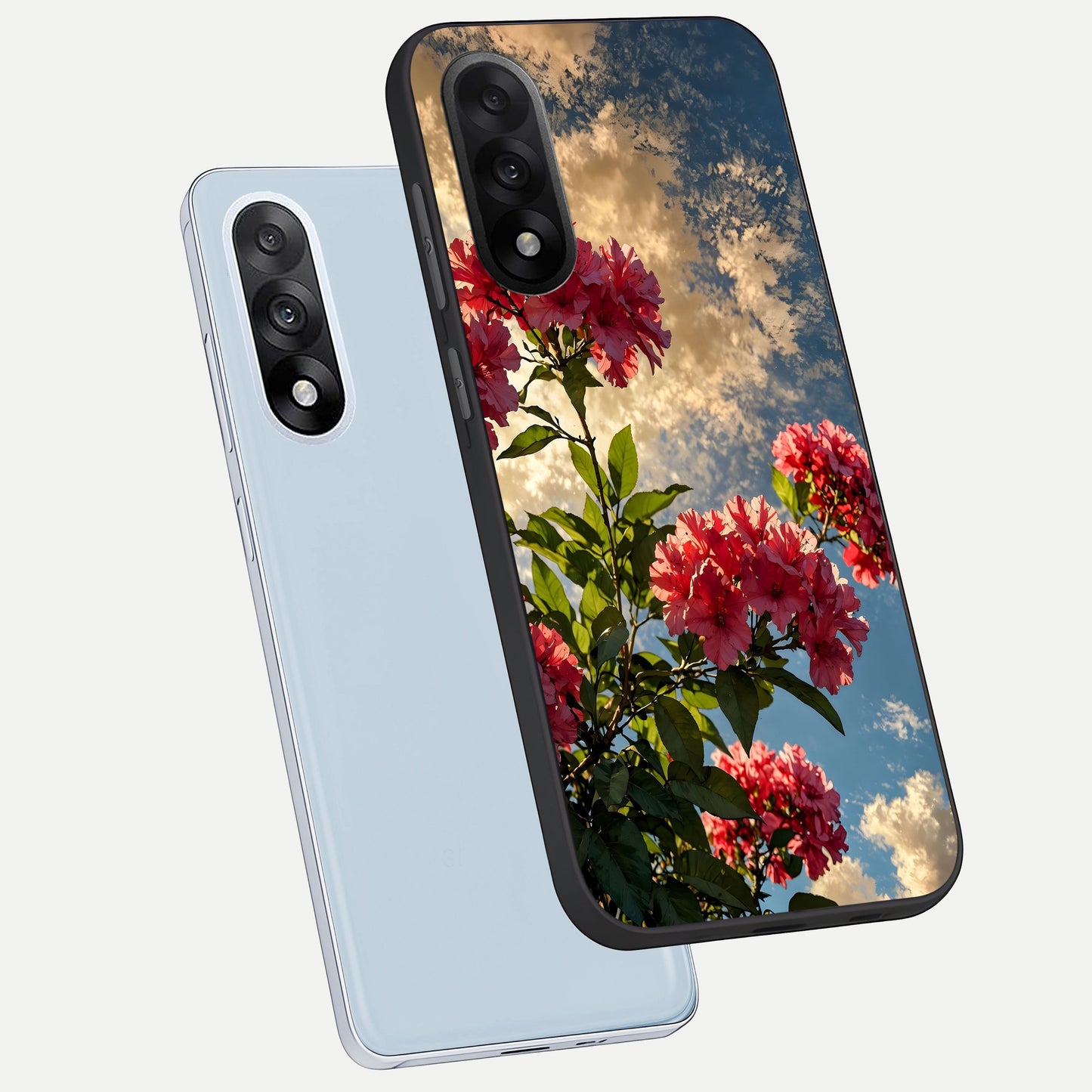  Red Bloom Skies phone case For Oneplus Nord 5 showing premium glass back cover with detailed artwork
