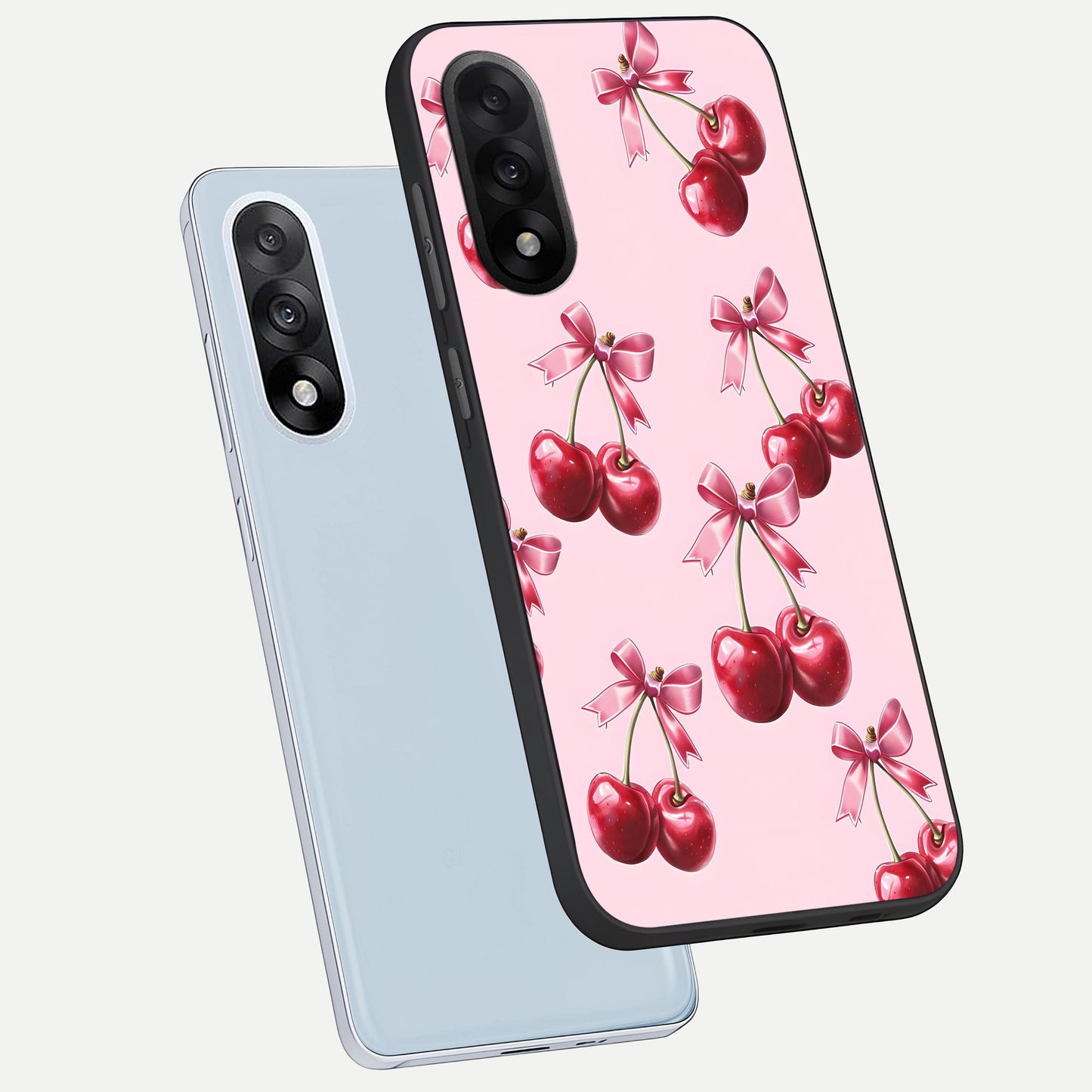  Red Cherries Pattern phone case For Oneplus Nord 5 showing premium glass back cover with detailed artwork