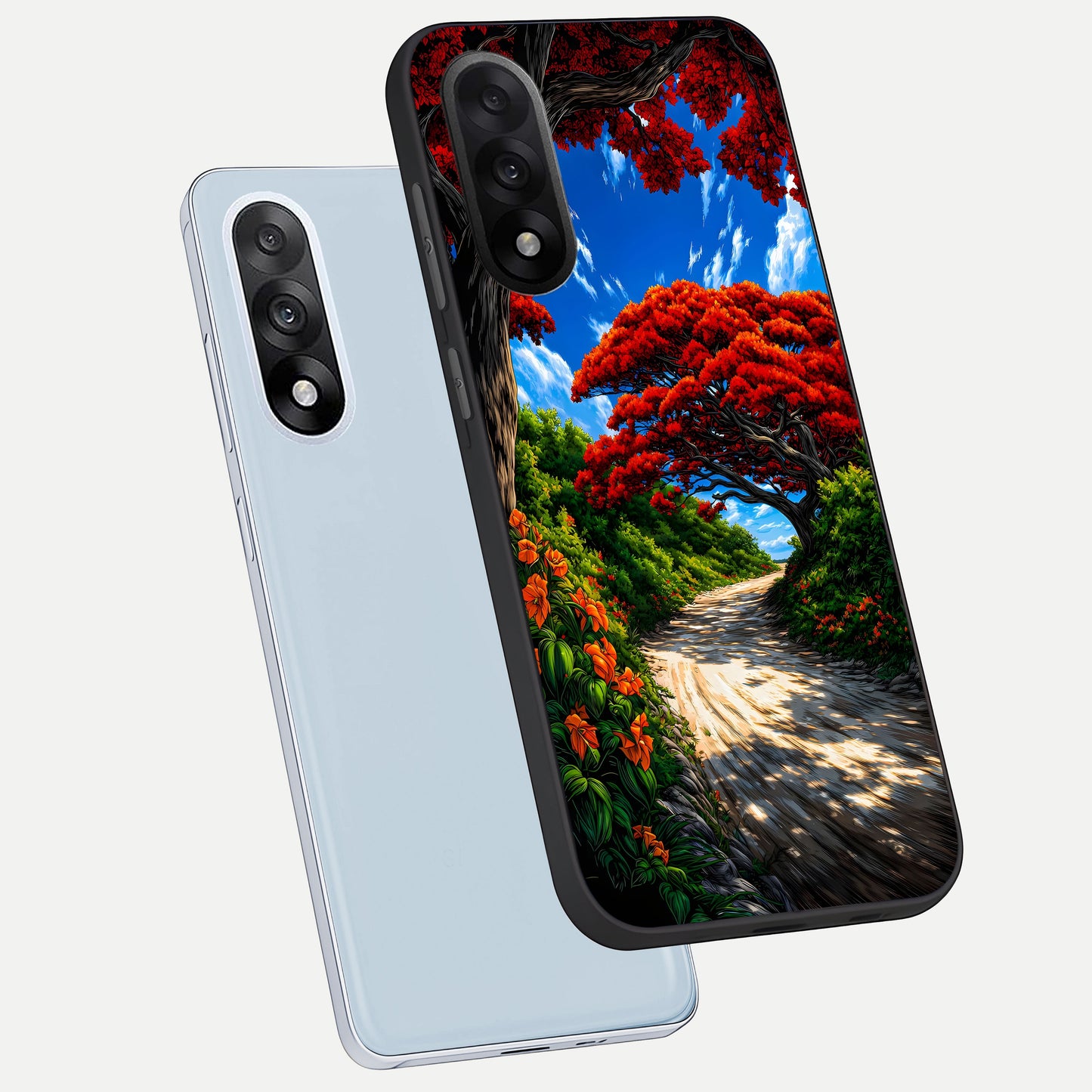  Red Trees Pathway phone case For Oneplus Nord 5 showing premium glass back cover with detailed artwork