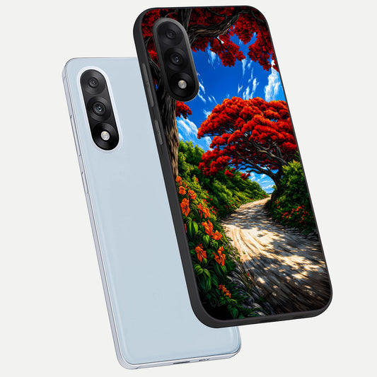  Red Trees Pathway phone case For Oneplus Nord 5 showing premium glass back cover with detailed artwork