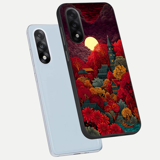 Scarlet Autumn Temple phone case For Oneplus Nord 5 showing premium glass back cover with detailed artwork