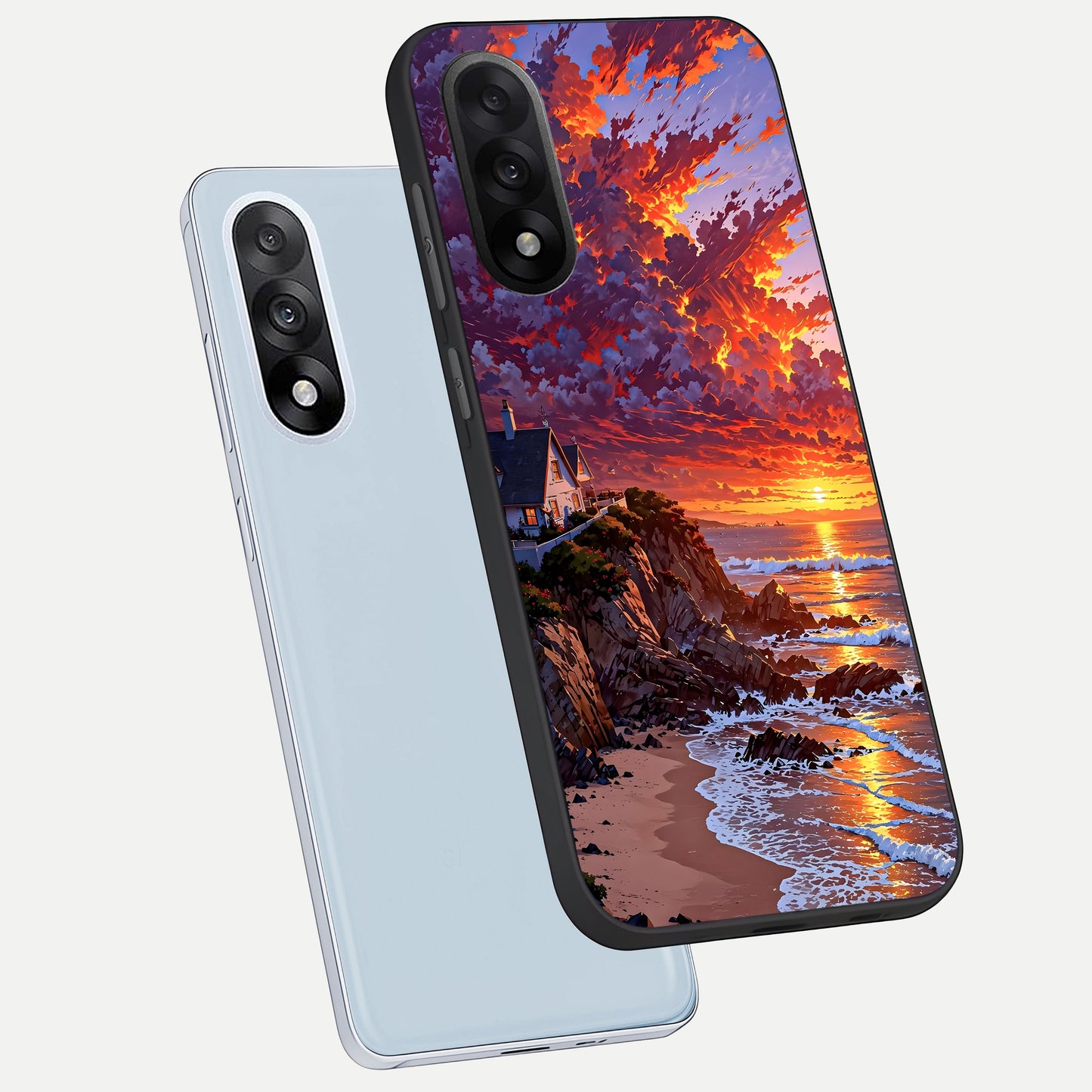  Sunset House By Sea phone case For Oneplus Nord 5 showing premium glass back cover with detailed artwork